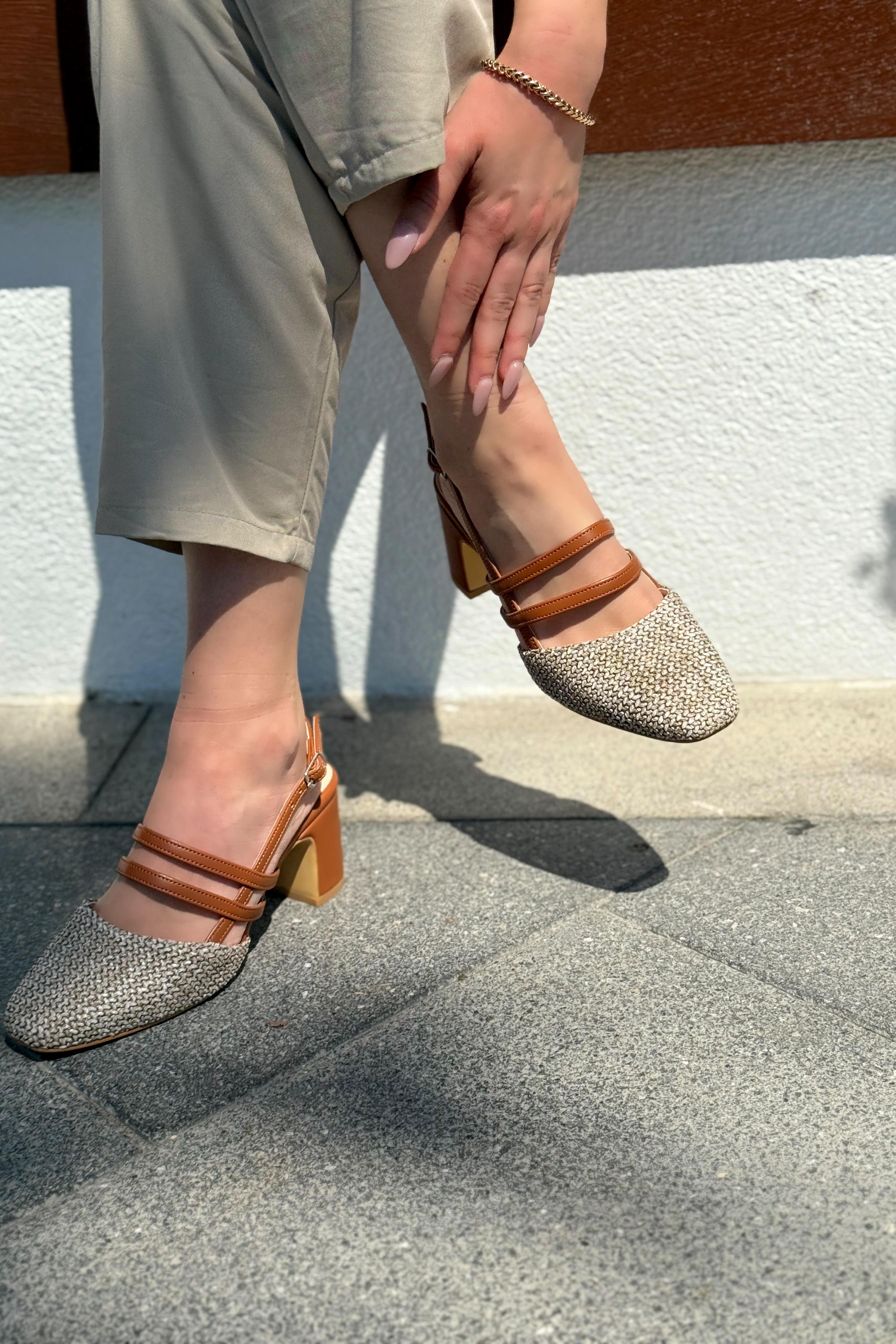 Marlo Tan Raffia-Detail Faux Leather Women's Mary Jane