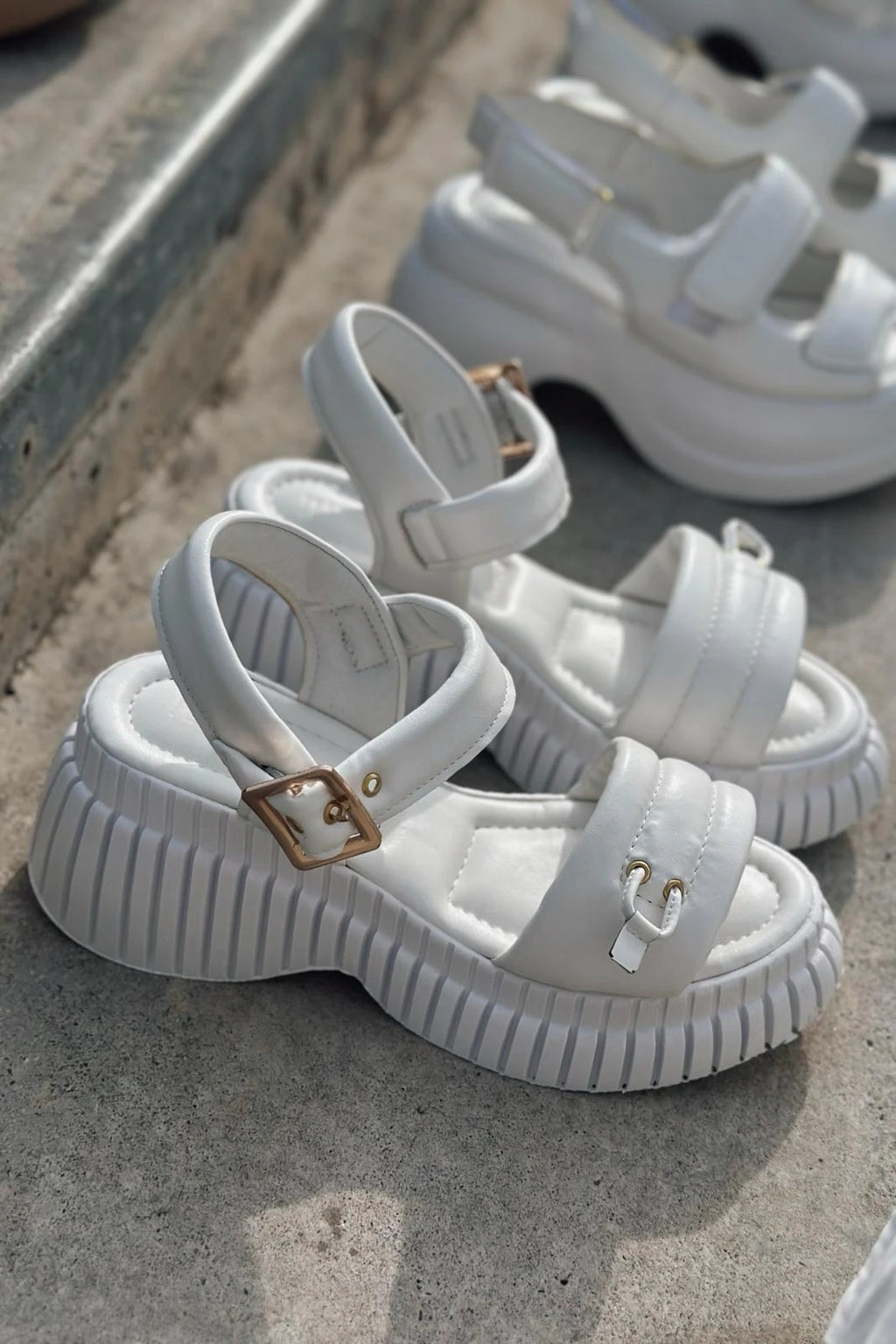 Jonix White Faux Leather Platform Women's Sandals