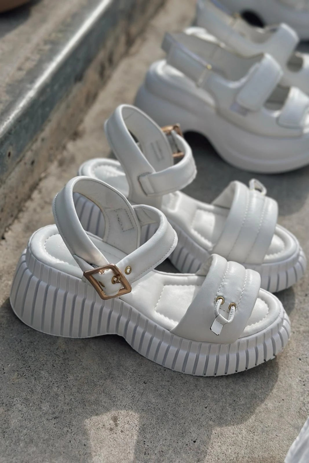 Jonix White Faux Leather Platform Women's Sandals