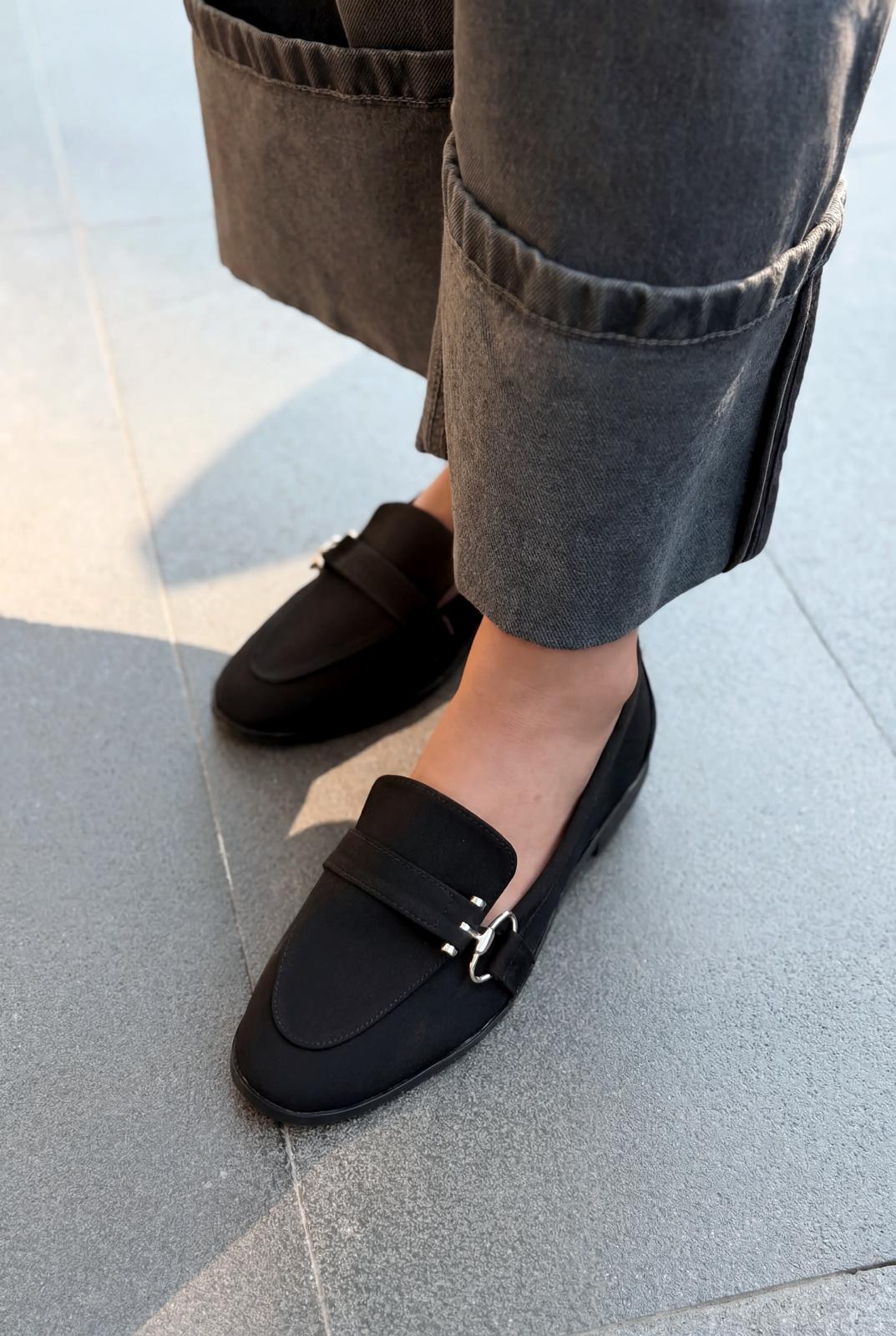 Torlax Black Satin Women's Loafers