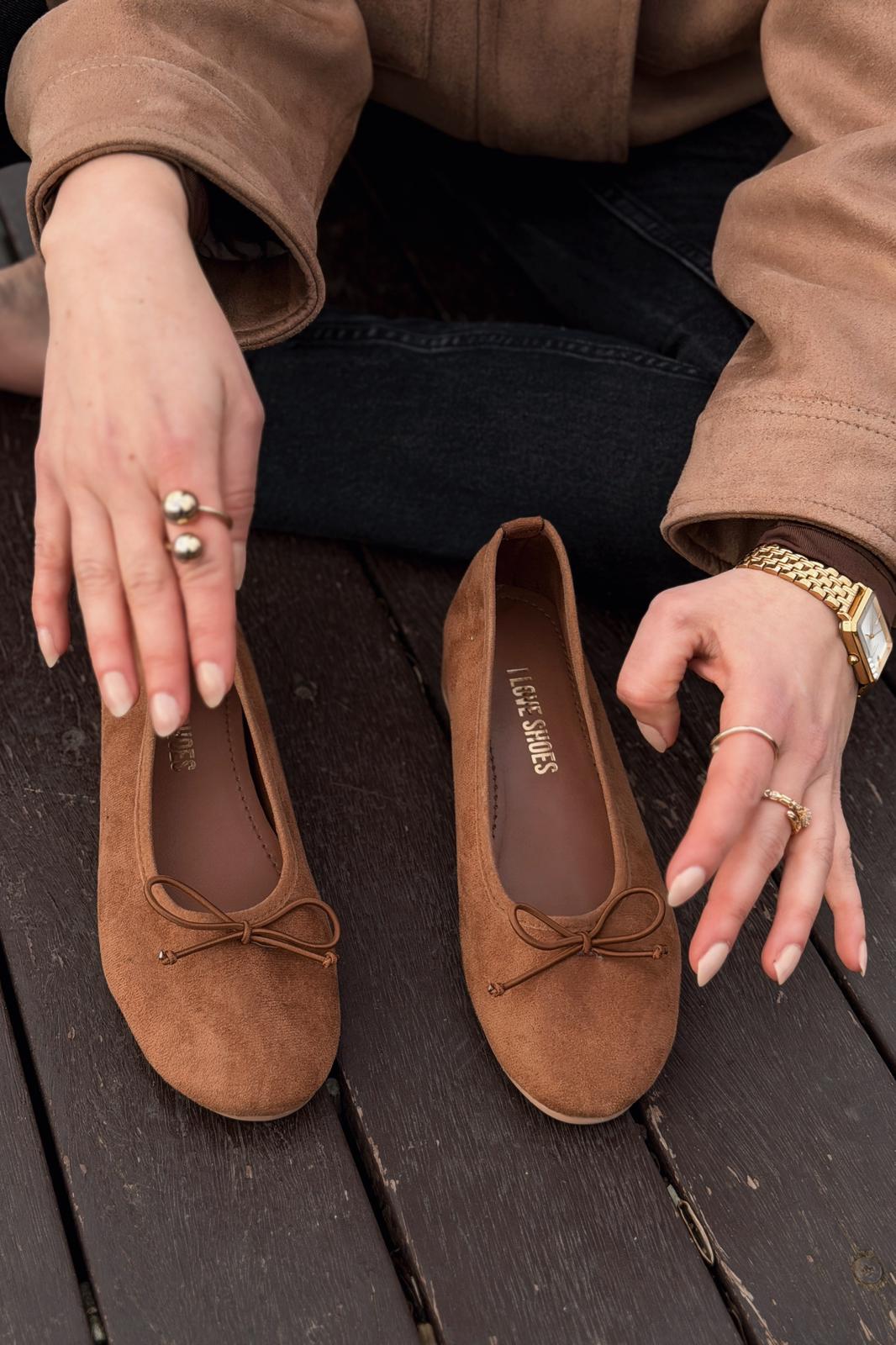 Stellor Tan Suede Women's Wedge Heel Flats
