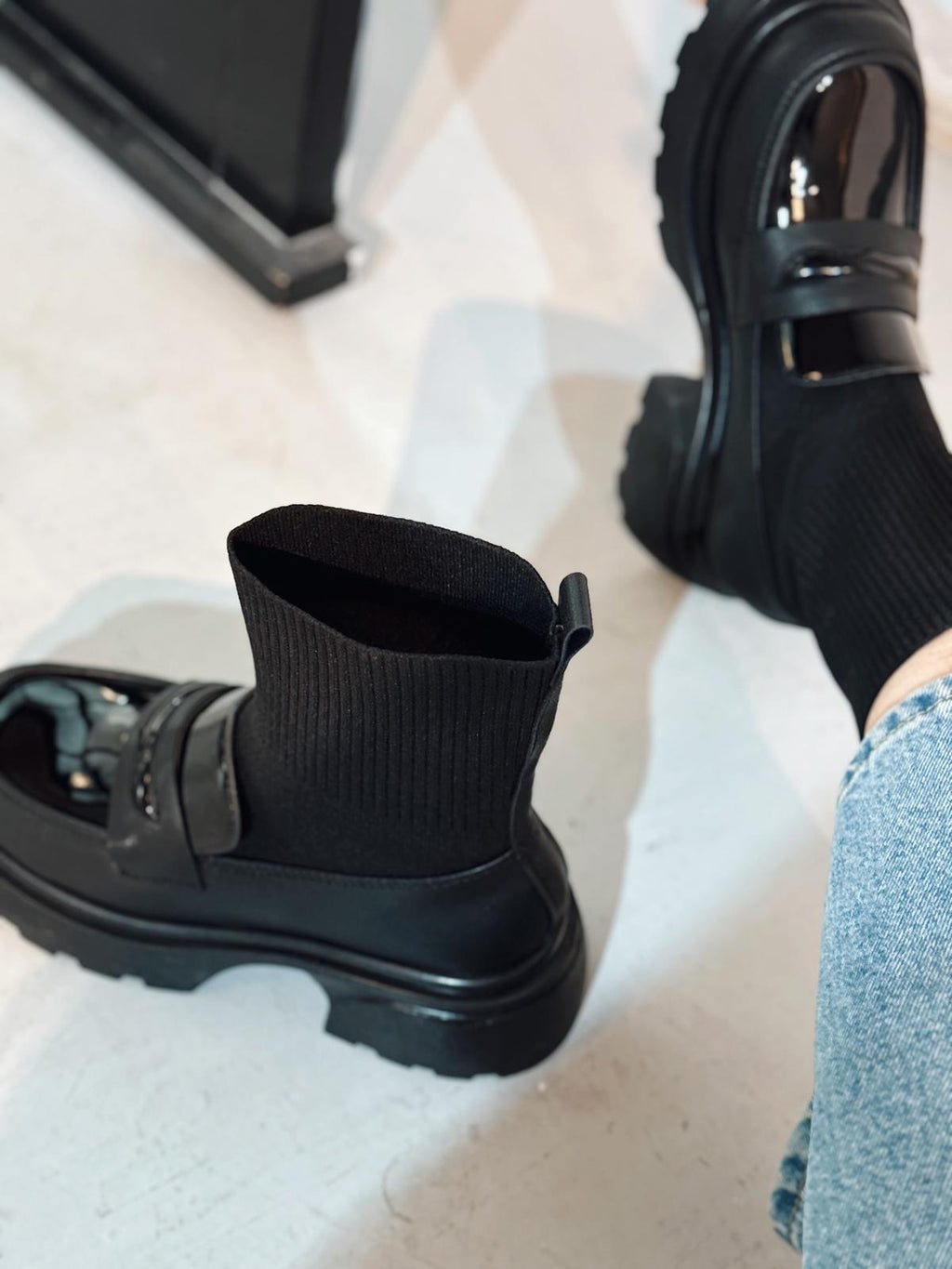 Celora Black Knit Women's Chunky Sole Boots