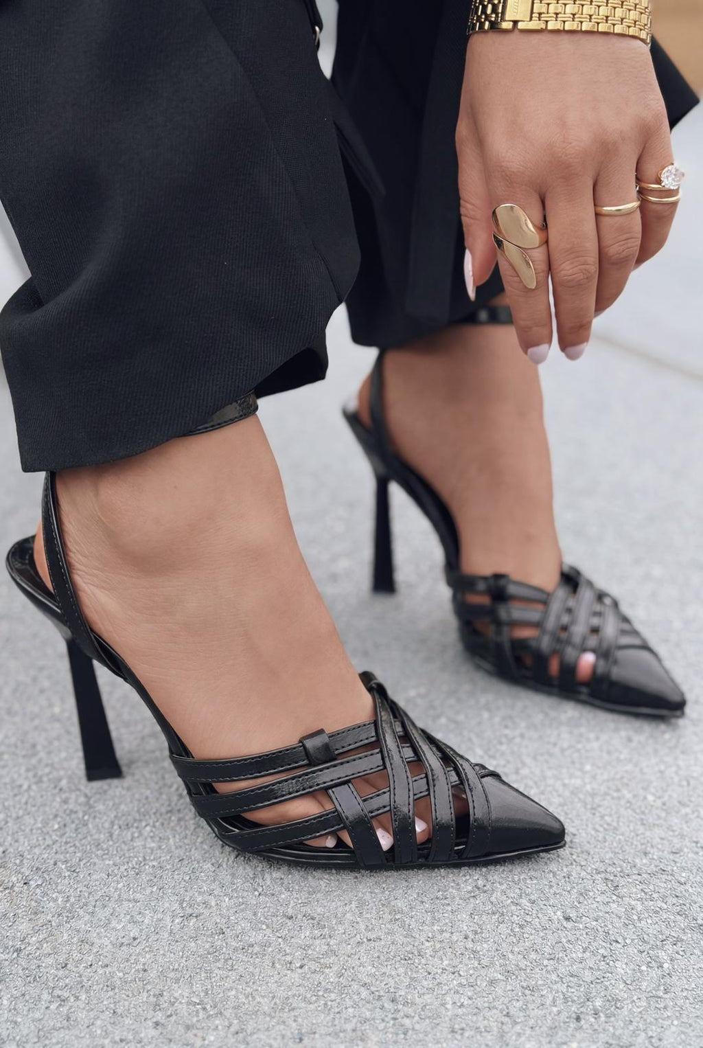 Luvien Black Faux Leather Women's Stilettos