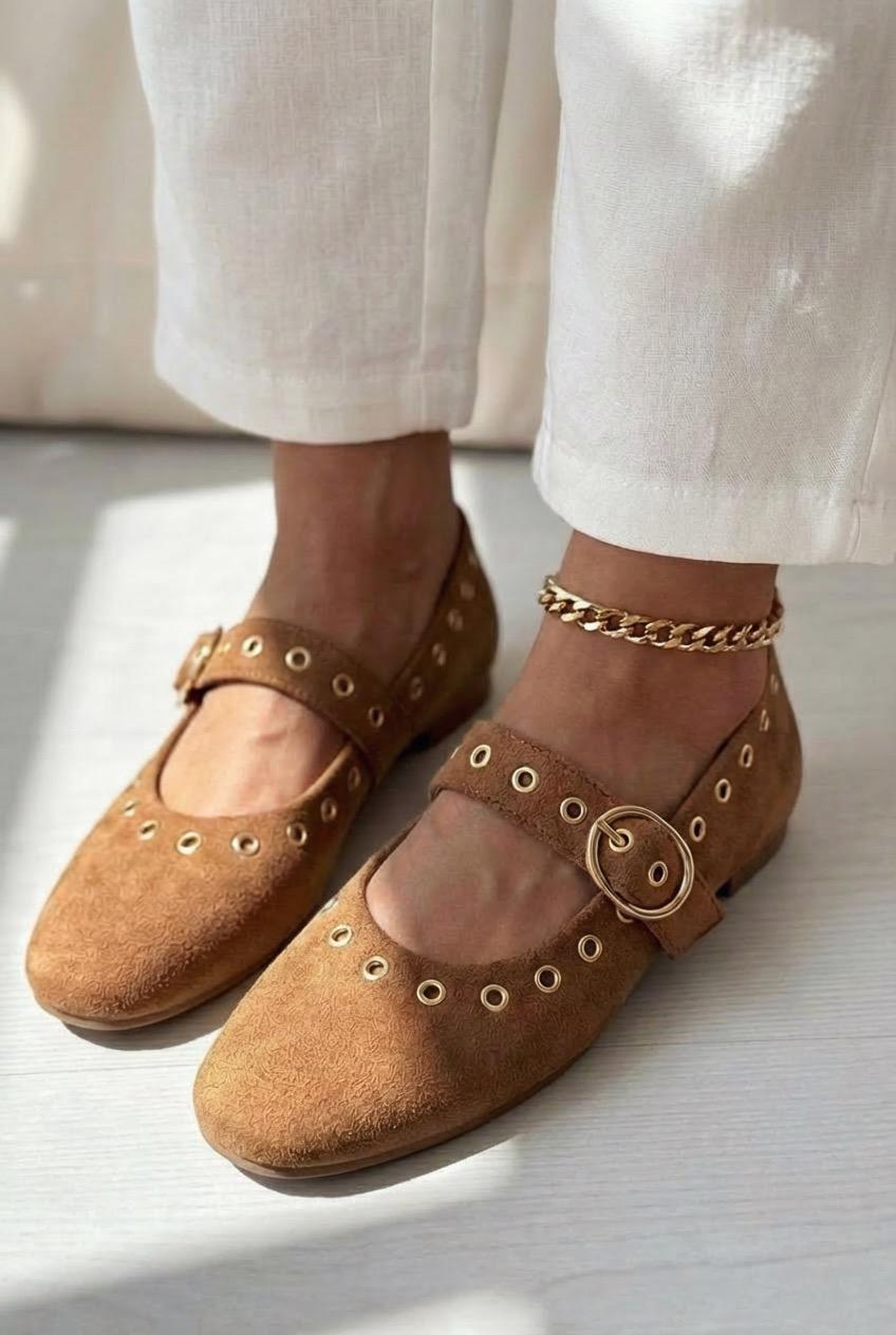 Dorin Taupe Suede Studded Women's Flats