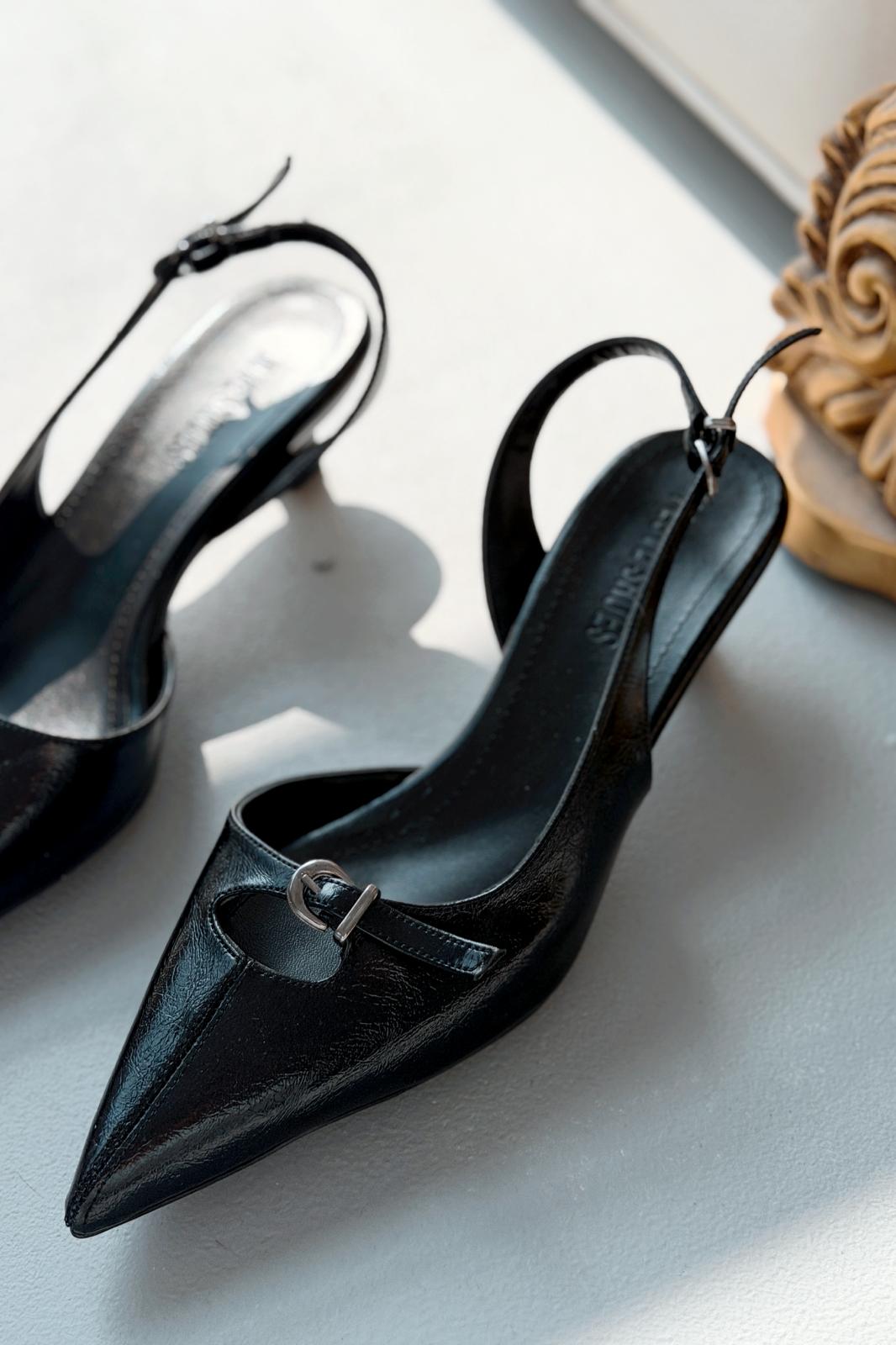 Norin Black Crinkled Faux Leather Women's Stilettos