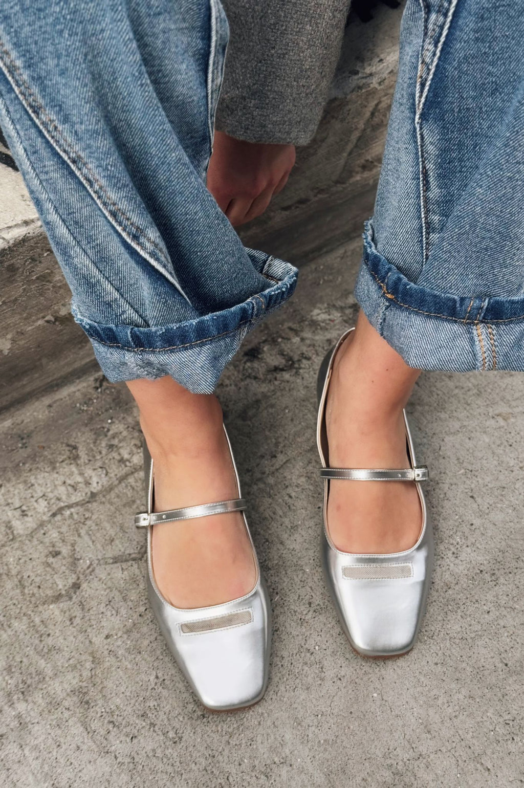 Lufora Silver Faux Leather Buckle Detail Women's Flats