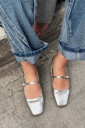 Lufora Silver Faux Leather Buckle Detail Women's Flats