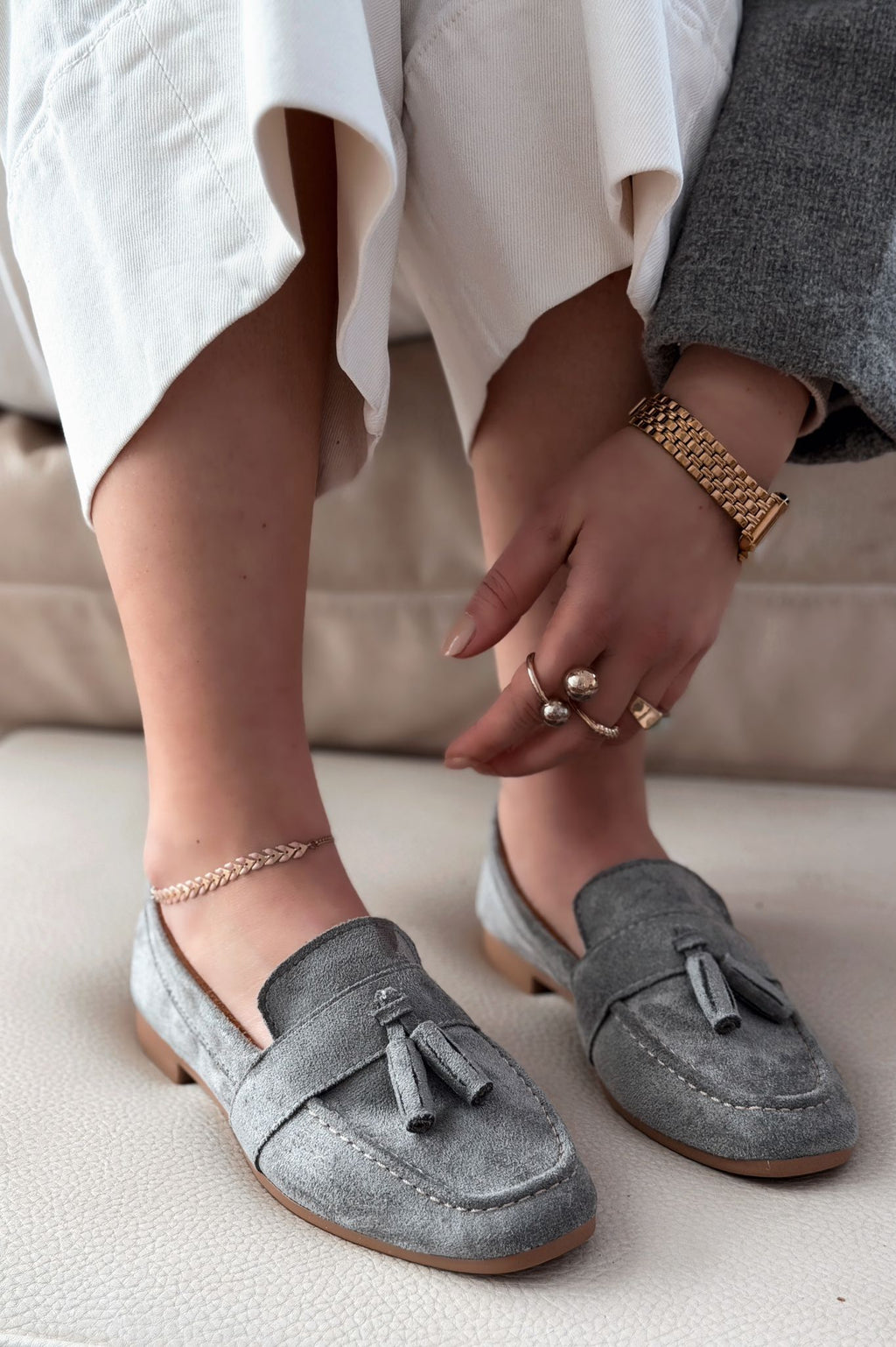 Olena Grey Suede Women's Loafers