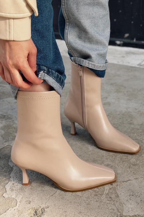 Alderie Beige Faux Leather Women's Pumps Boots