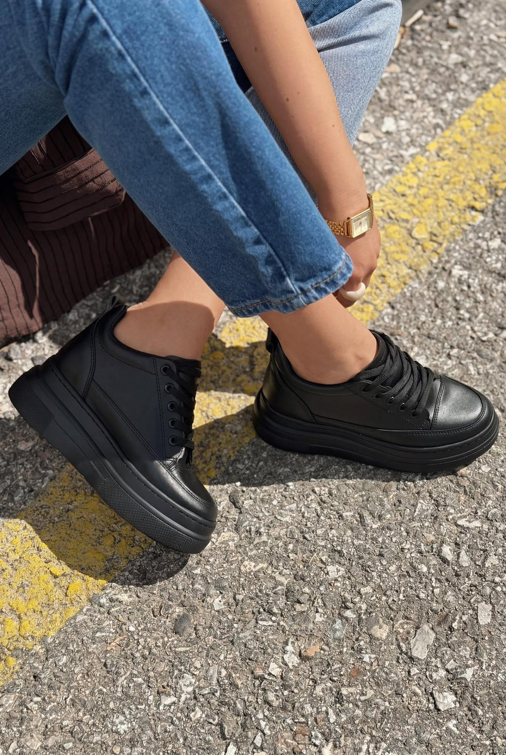 Korin Black Faux Leather Women's Hidden Wedge Sneakers