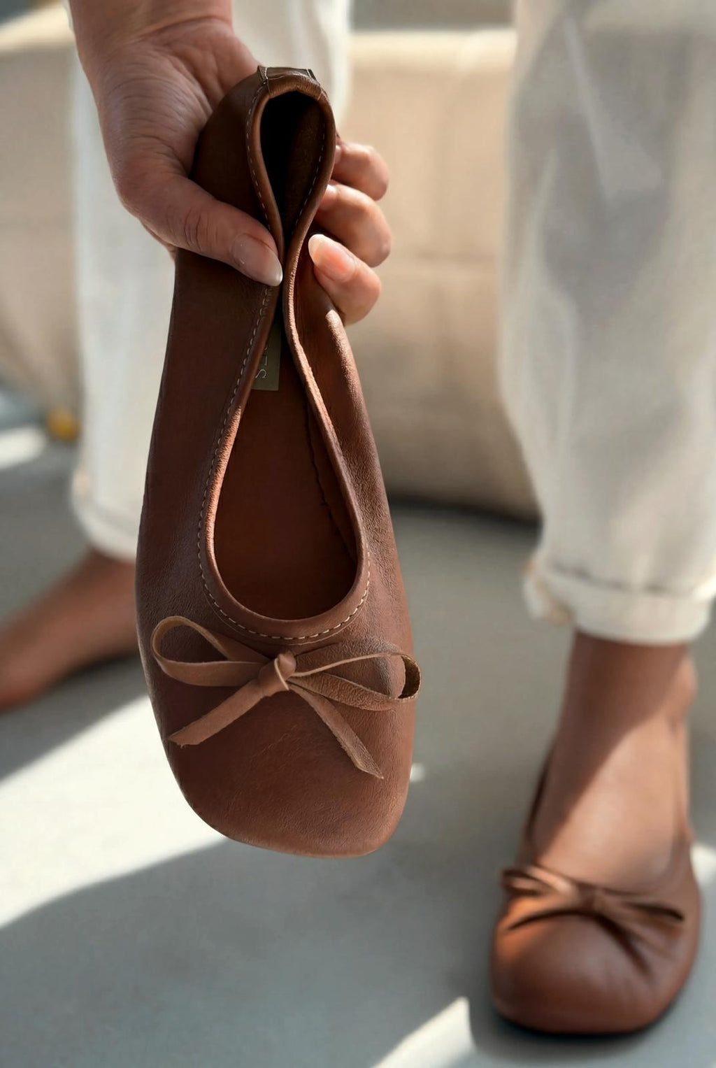 Telion Tan Genuine Leather Women's Flats