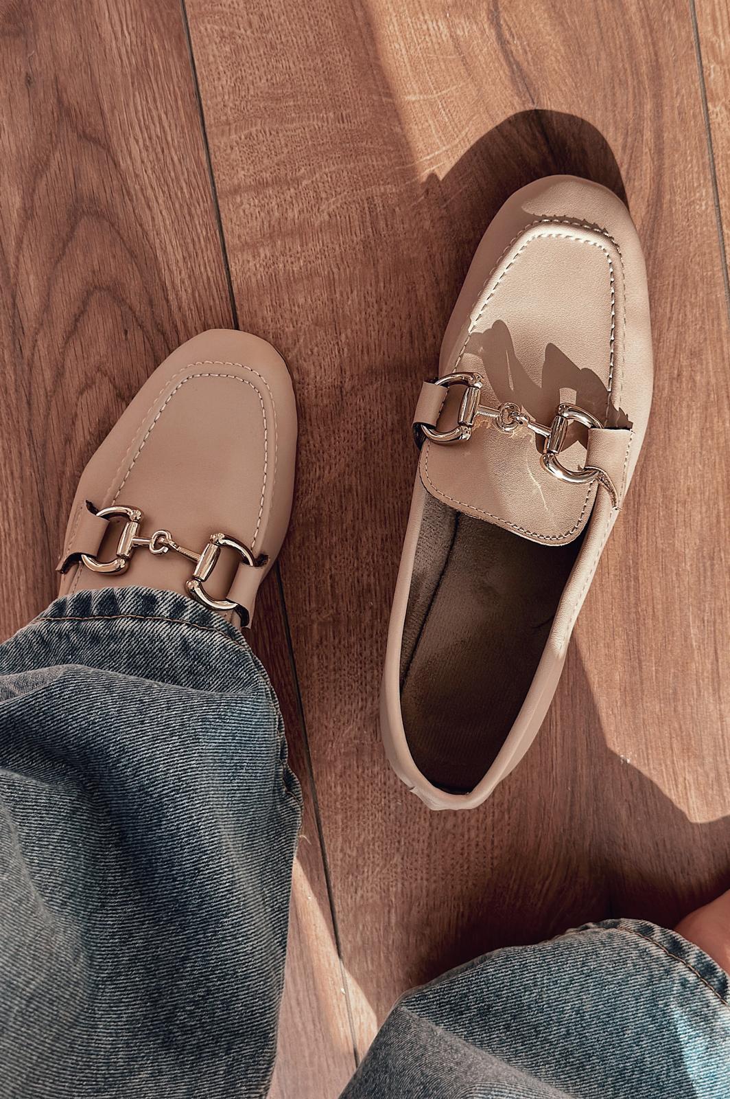 Lofin Nude Faux Leather Buckle Detail Women's Loafers