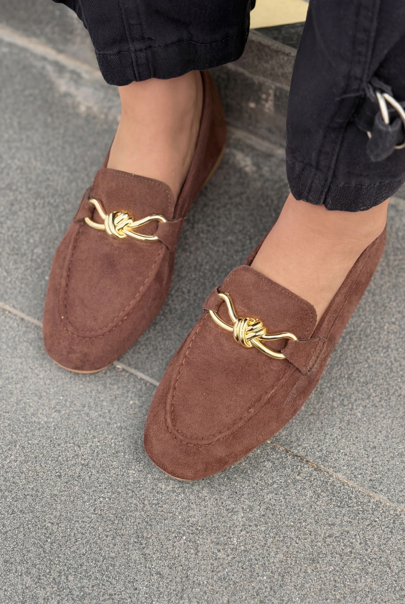 Avelis Light Brown Suede Bow Detail Women's Loafers