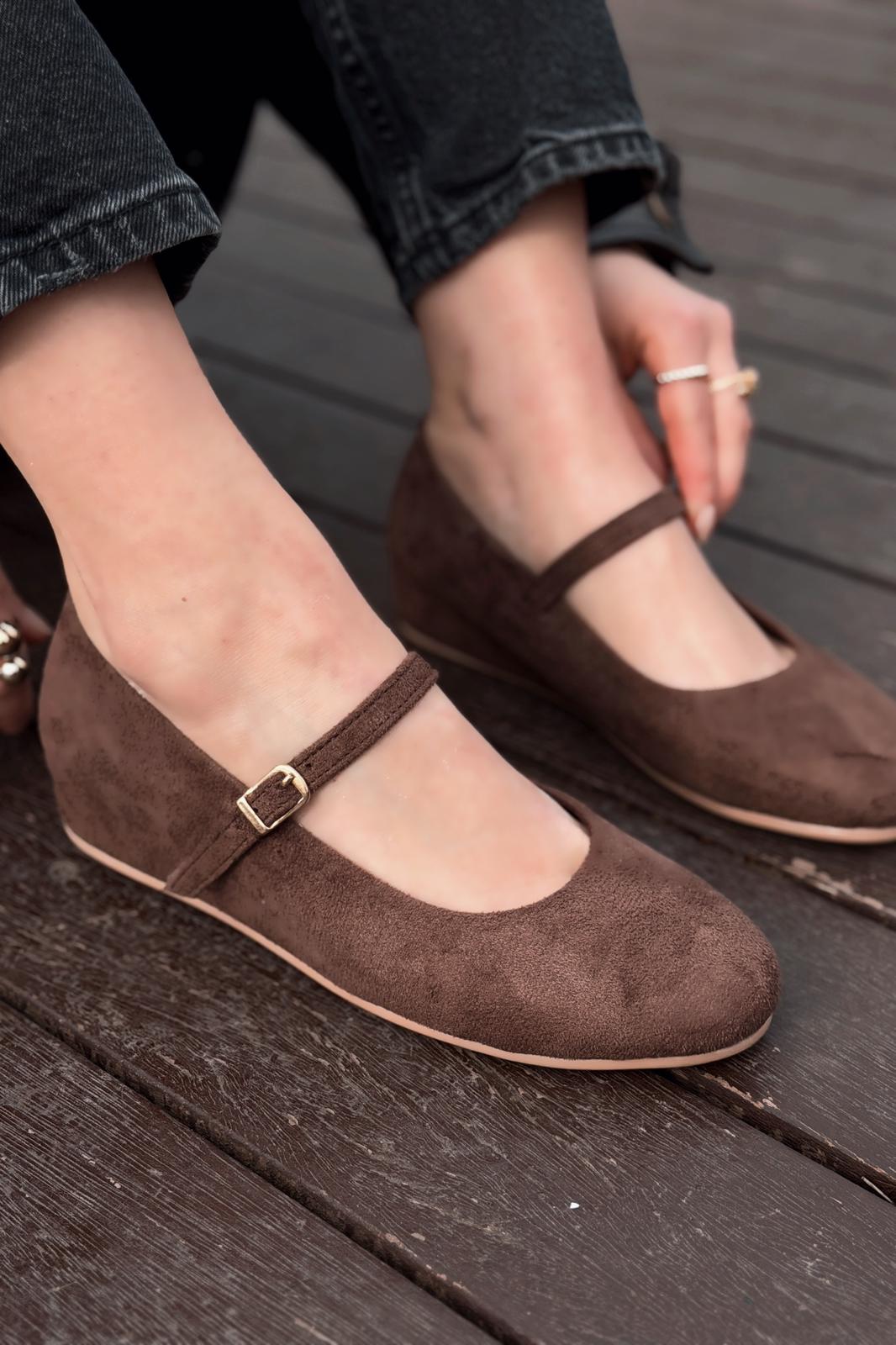 Tenris Dark Brown Suede Women's Wedge Heel Flats