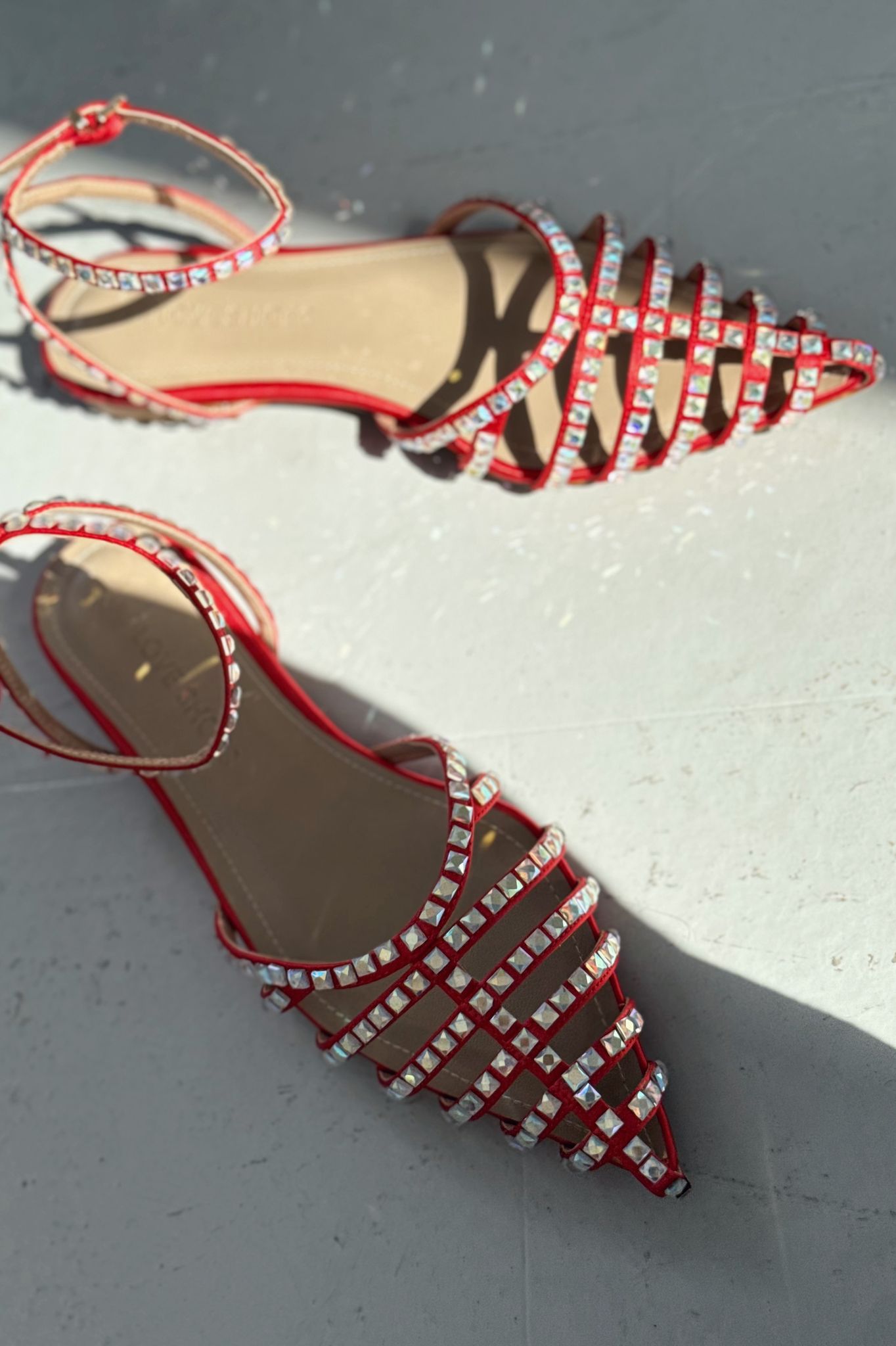 Xomira Red Faux Leather Women's Strap Detail Flats