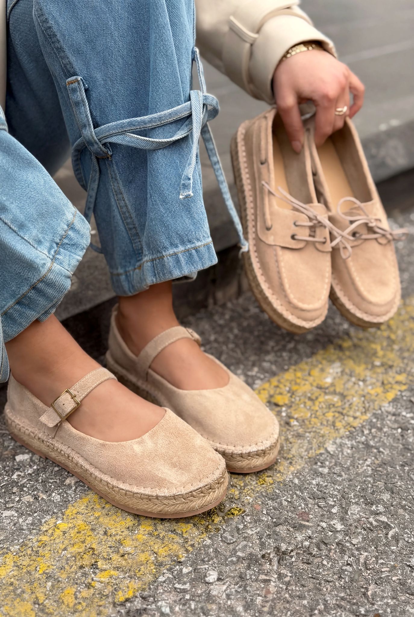 Selora Beige Genuine Suede Women's Loafers