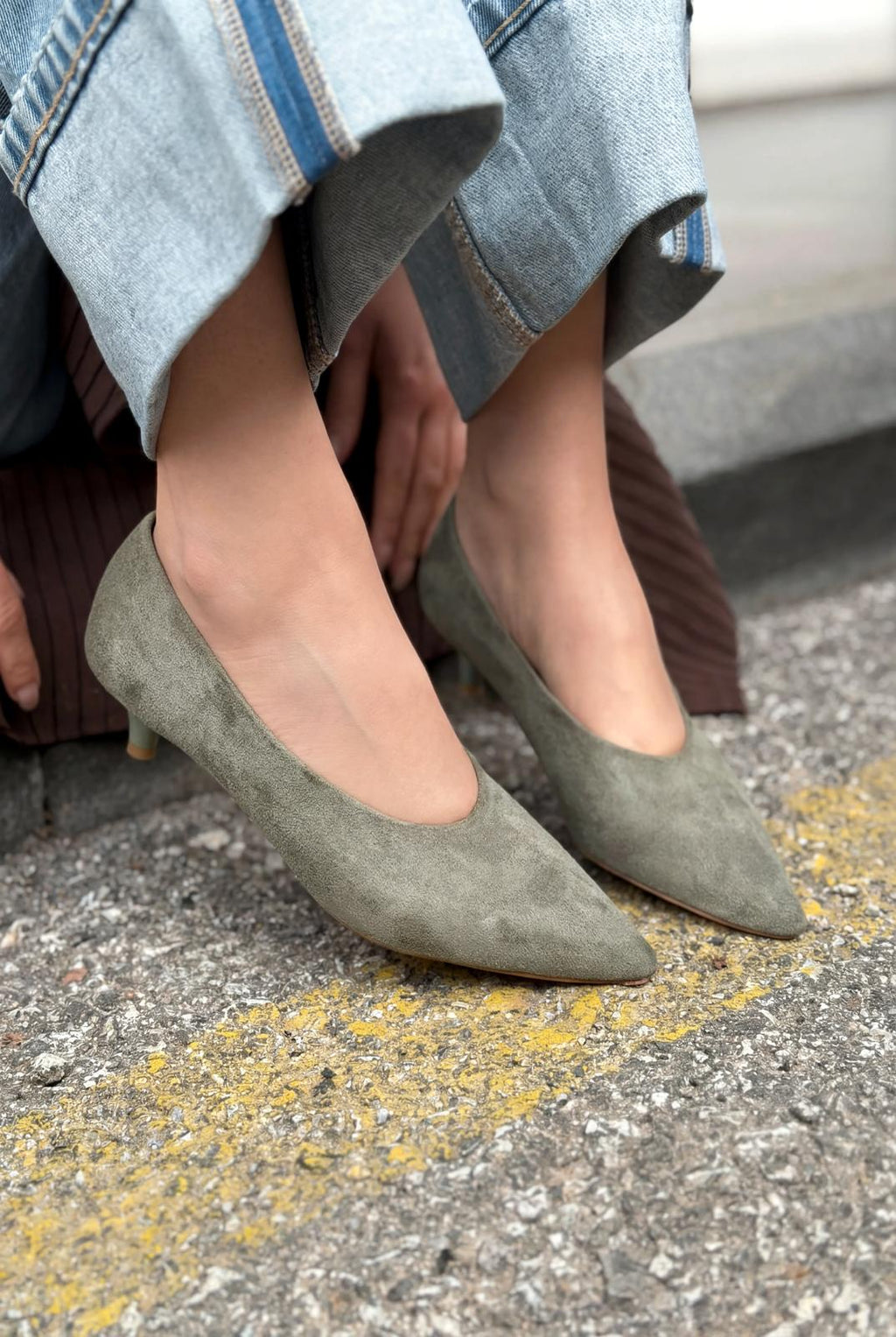 Seranis Khaki Suede Genuine Leather Stilettos