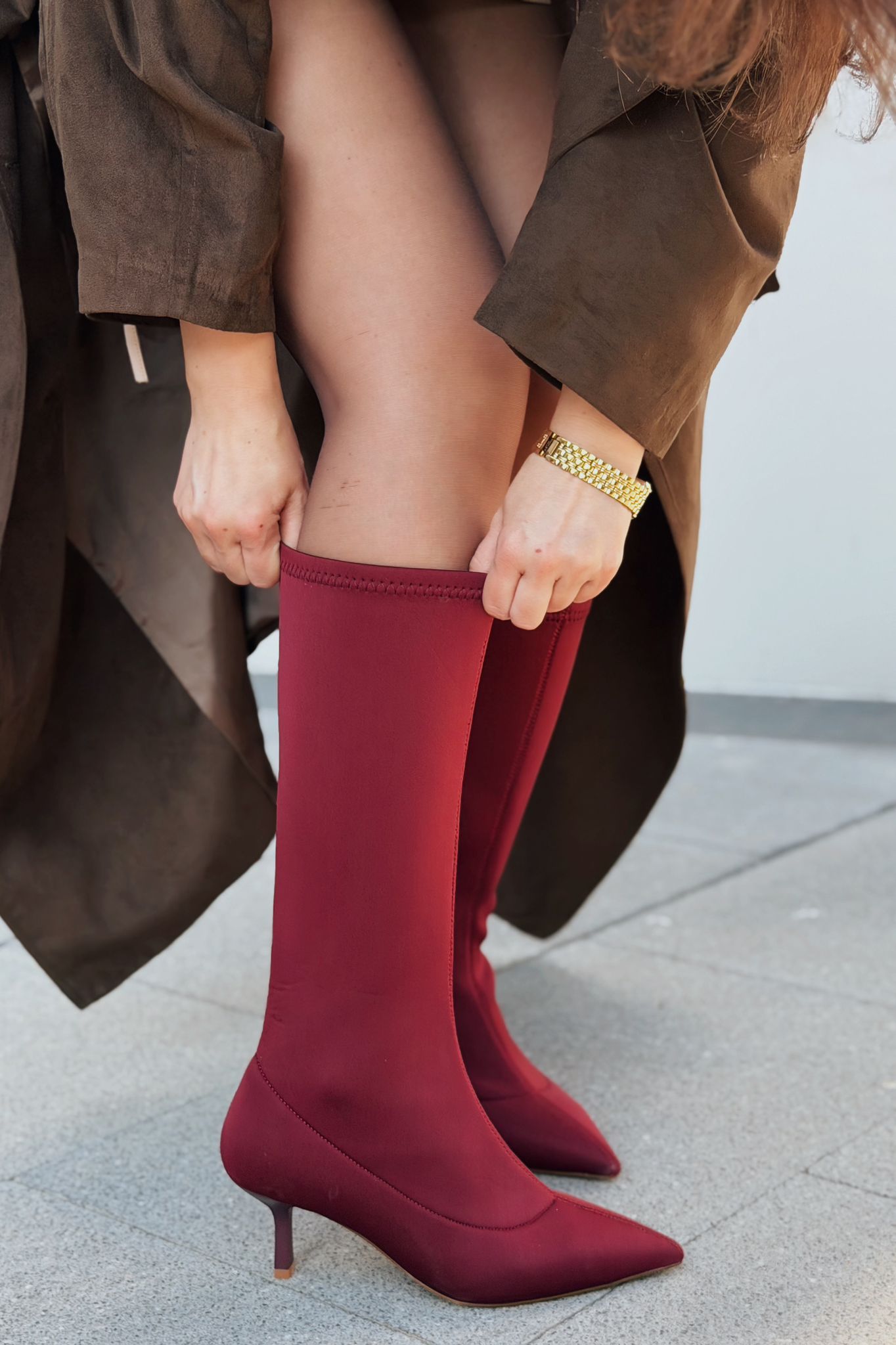 Ralve Women's Pumps Stretch Boots Bordeaux Scuba Fabric