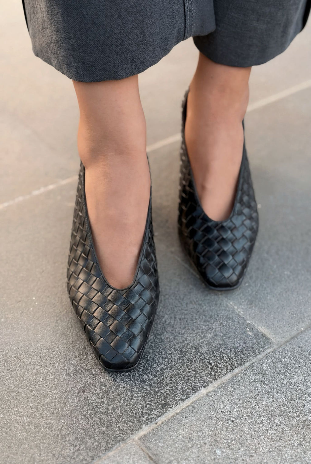Torben Black Faux Leather Woven Women's Pumps