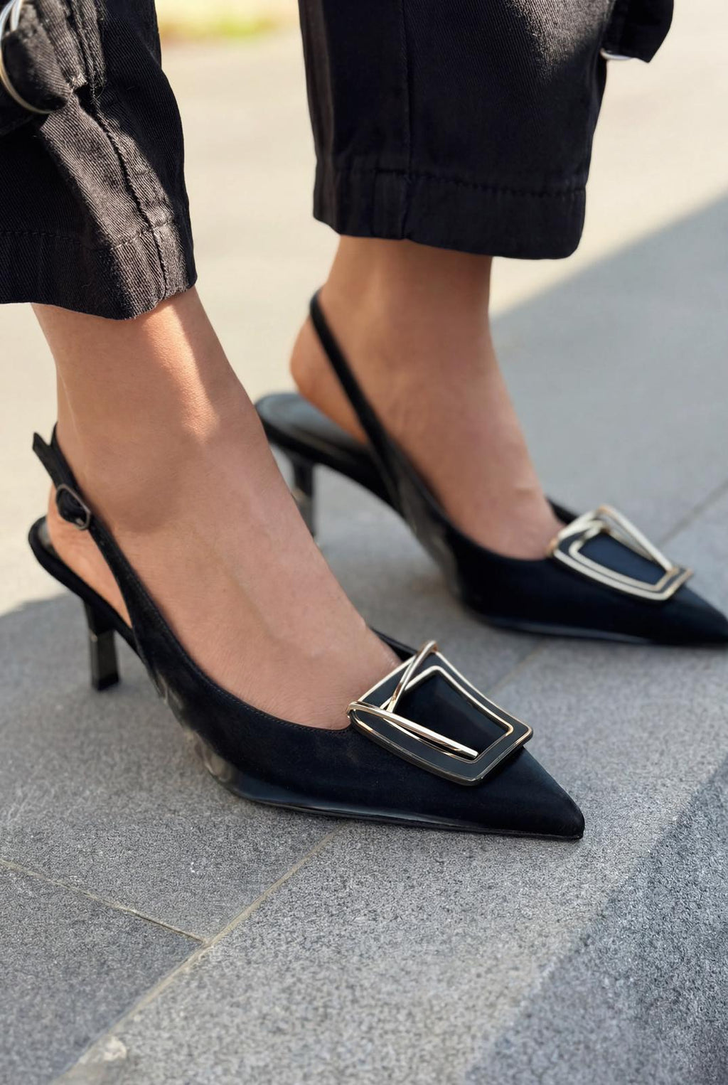 Talvine Black Satin Women's Stilettos