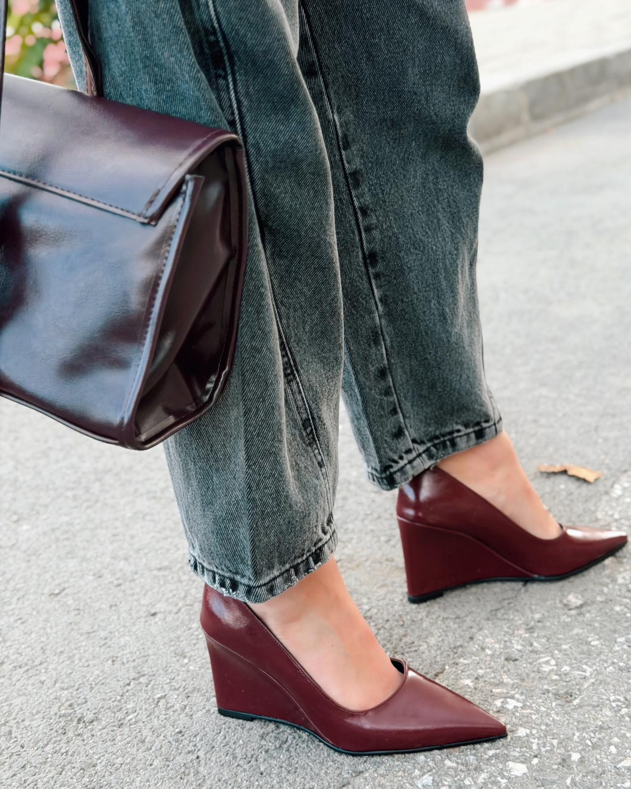 Mariel Bordeaux Faux Leather Platform Stiletto Pumps