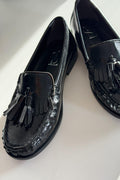 Renard Black Crinkled Patent Faux Leather Women's Loafers