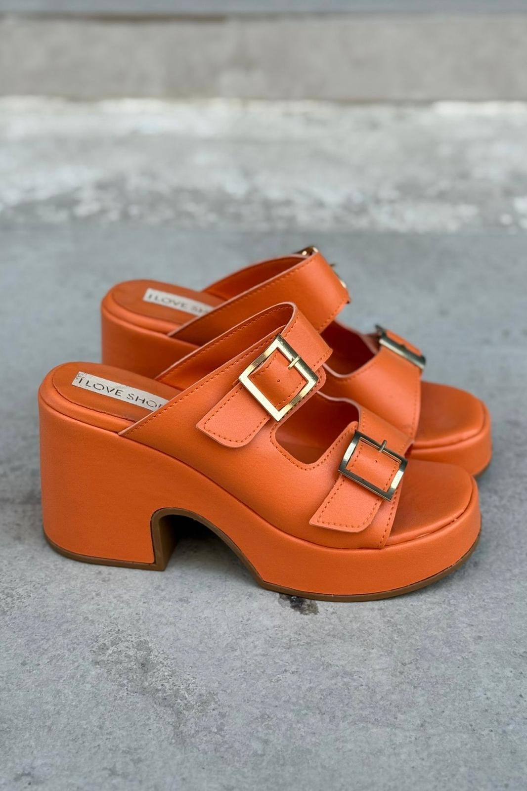 Livons Orange Faux Leather Platform Pumps Women's Mules
