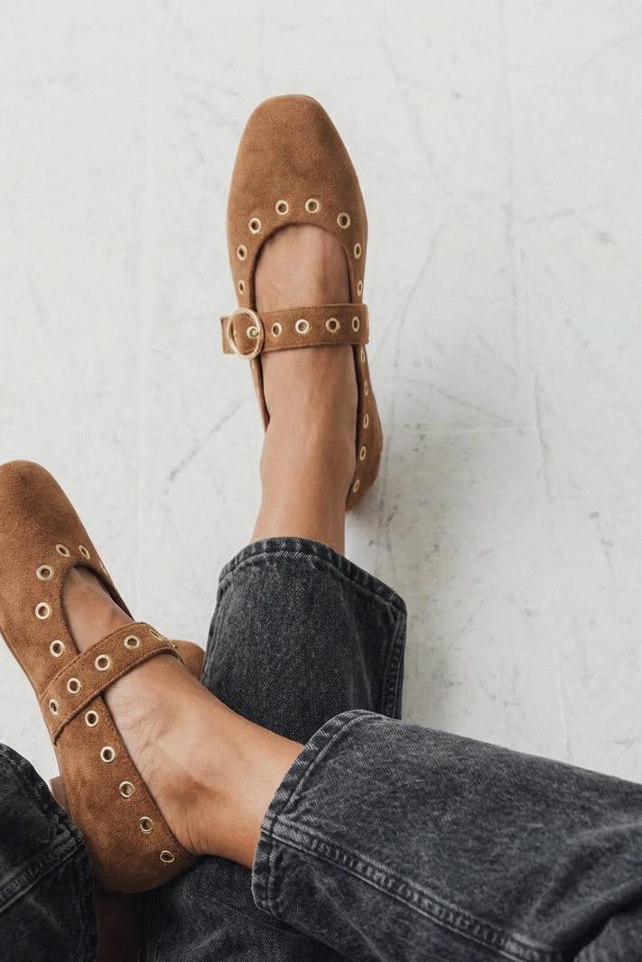 Dorin Taupe Suede Studded Women's Flats