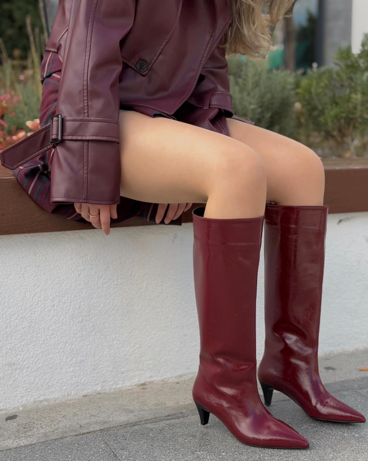 Remni Women's Bordeaux Crinkle Patent Faux Leather Boots