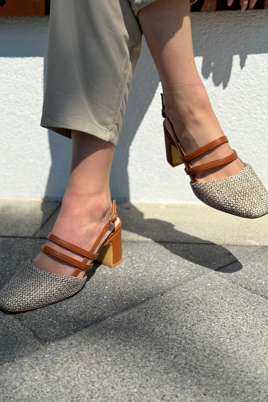 Marlo Tan Raffia-Detail Faux Leather Women's Mary Jane