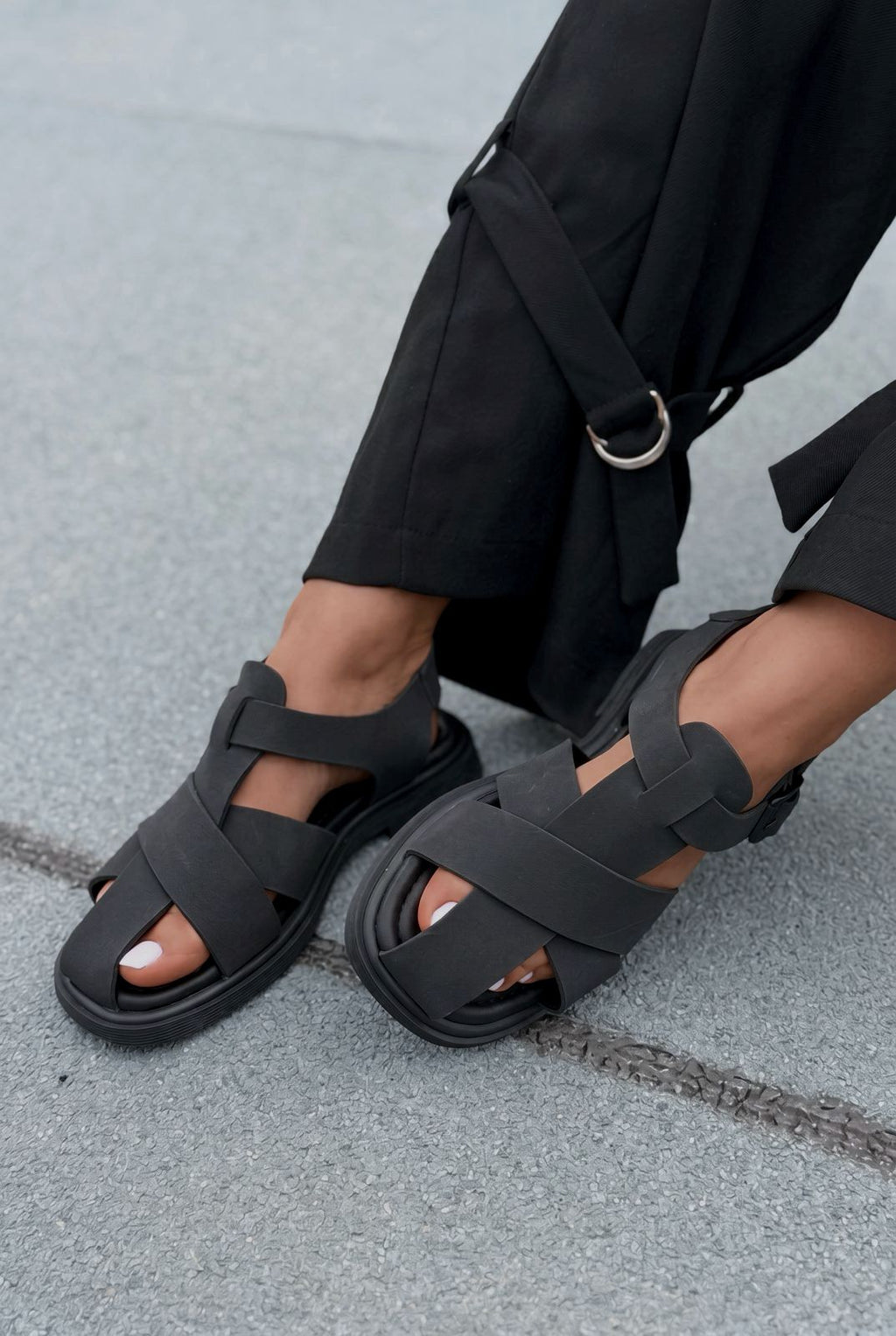 Evyra Black Suede Women's Sandals