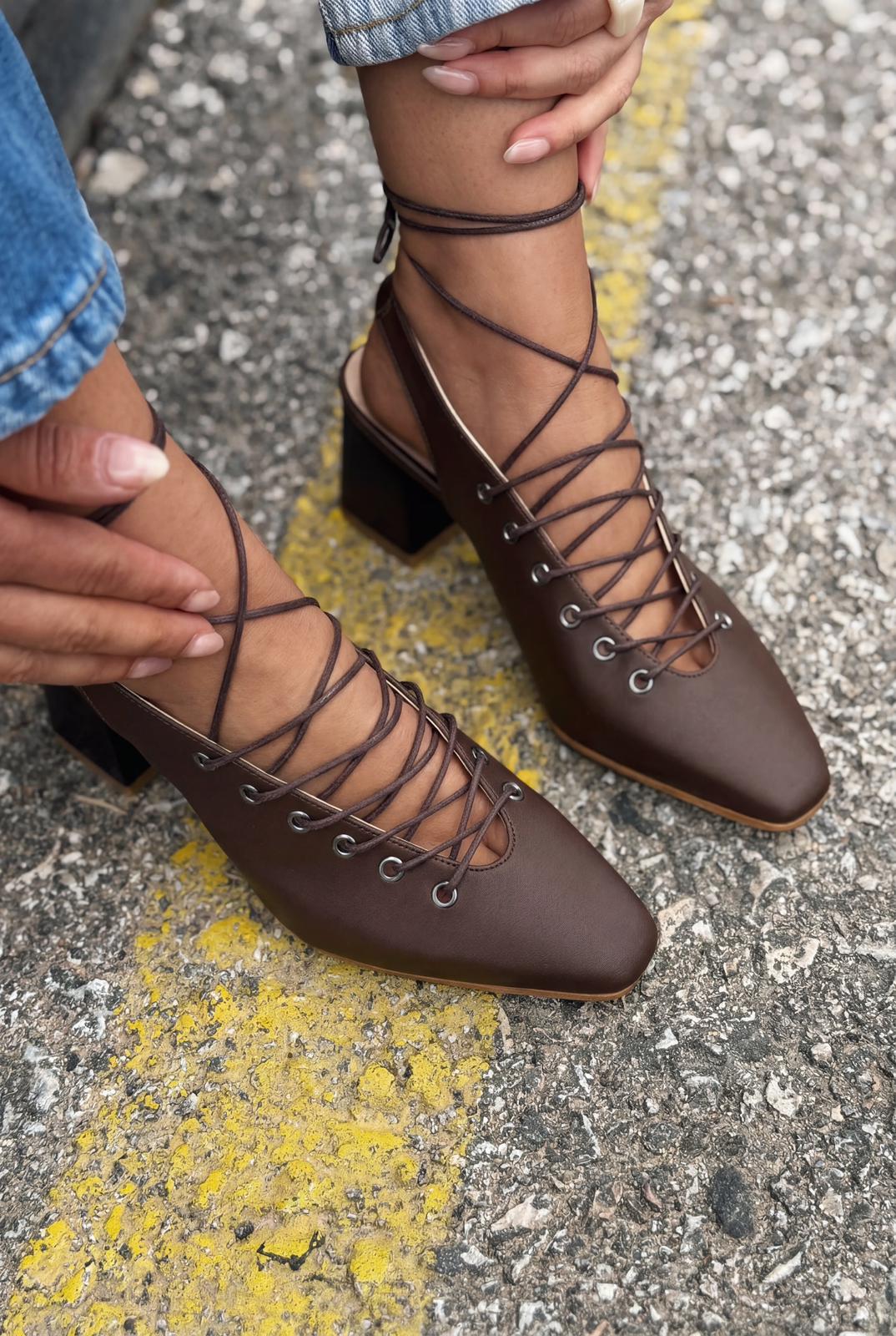 Yorella Dark Brown Faux Leather Women's Pumps