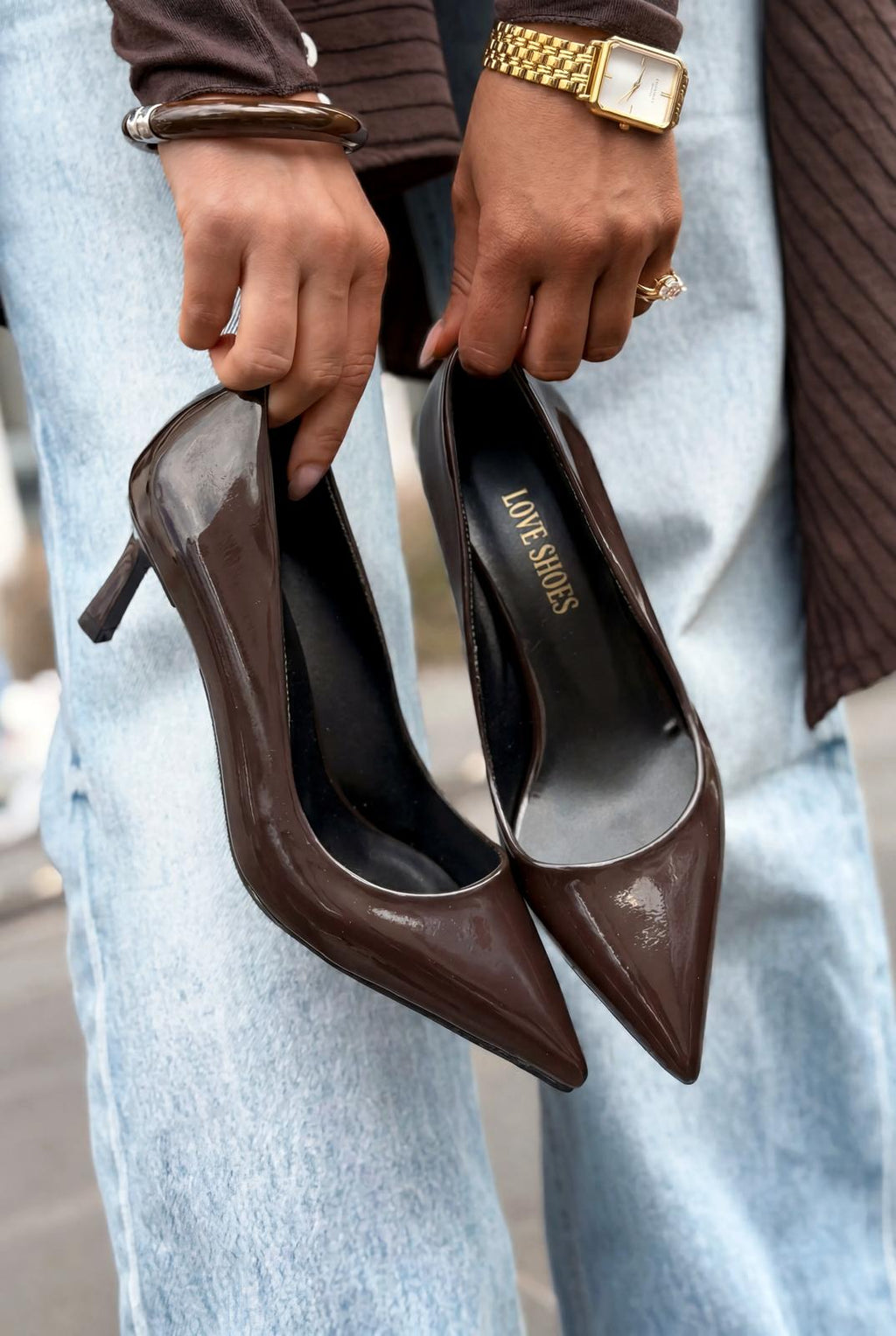 Delvion Light Brown Patent Faux Leather Women's Stiletto
