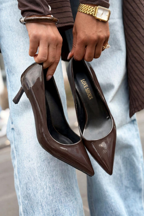 Delvion Light Brown Patent Faux Leather Women's Stiletto