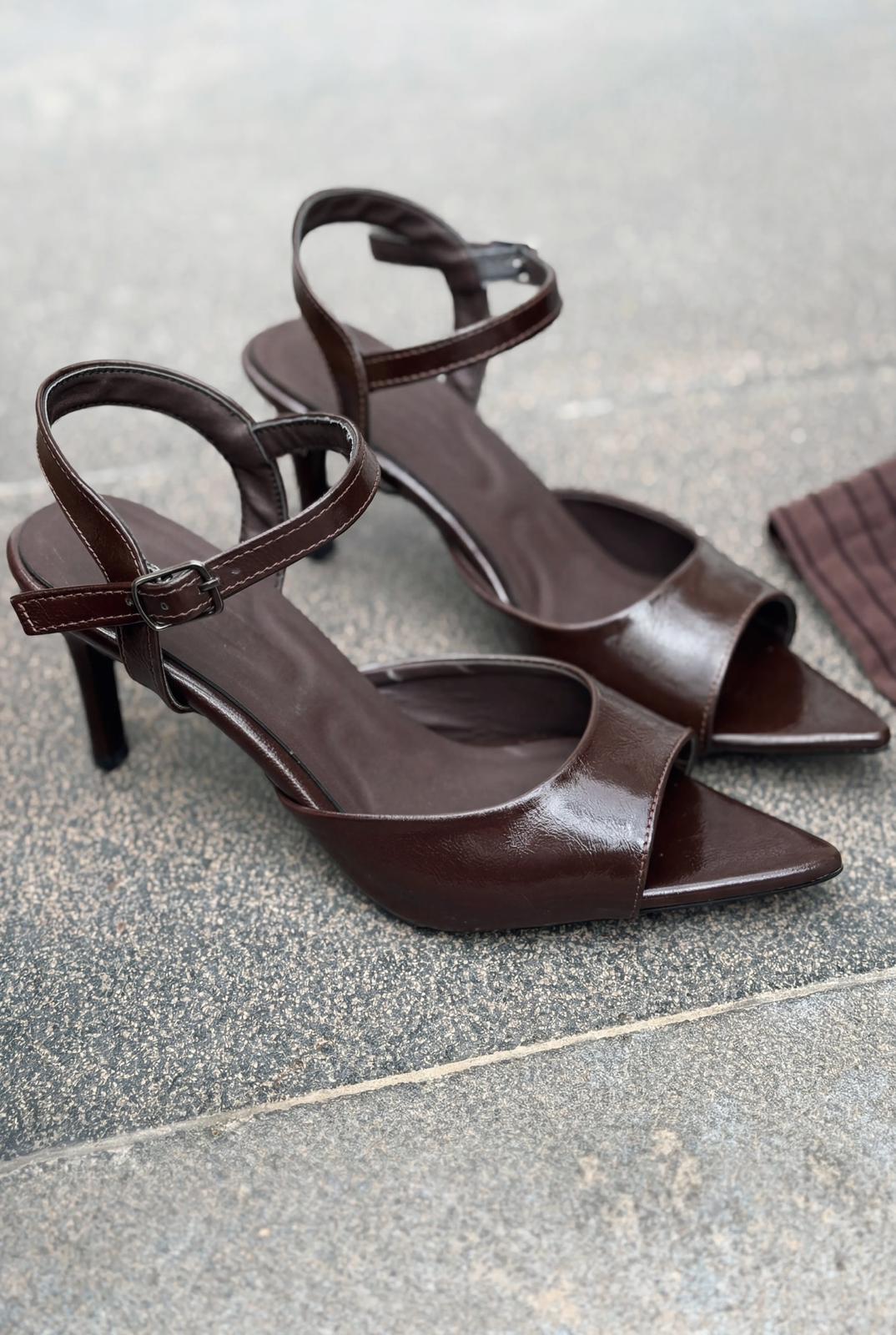 Ardor Light Brown Patent Faux Leather Women's Pumps Sandals