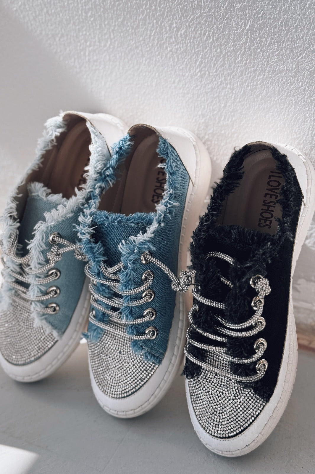 Delina Light Blue Jean Rhinestone Women's Sneakers
