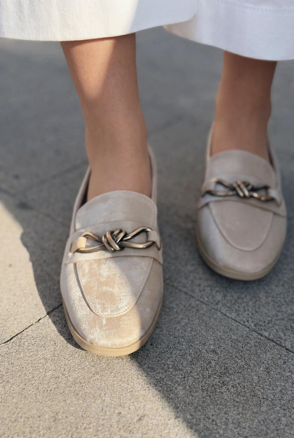 Kastora Beige Satin Women's Loafers