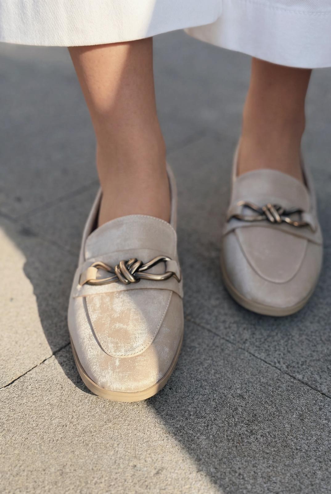 Kastora Beige Satin Women's Loafers