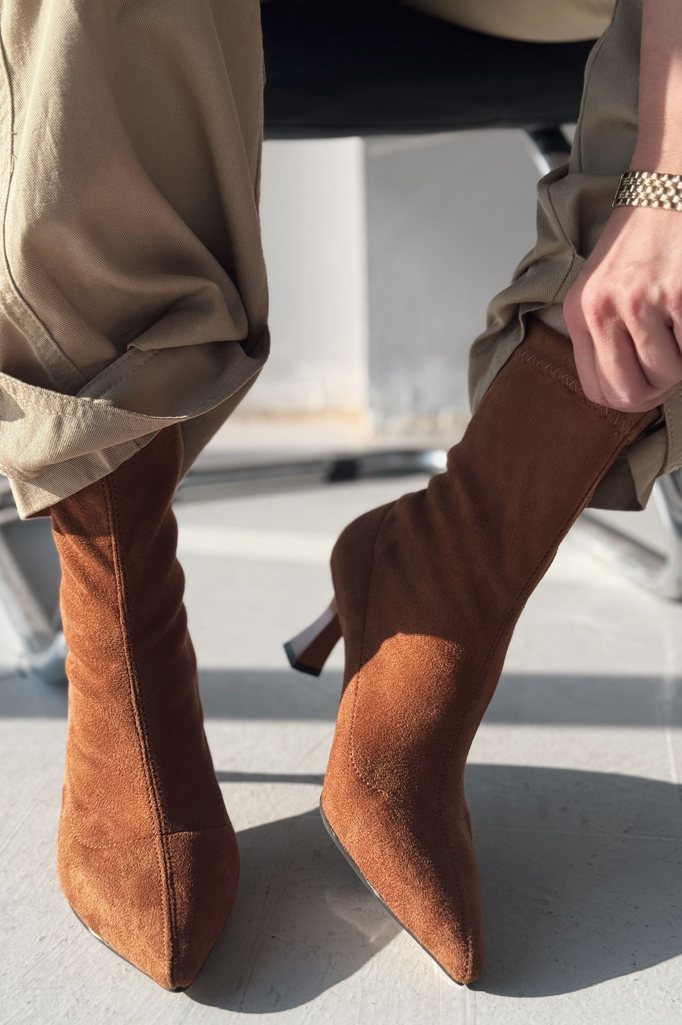 Loravo Suede Taba Stiletto Sock Boots
