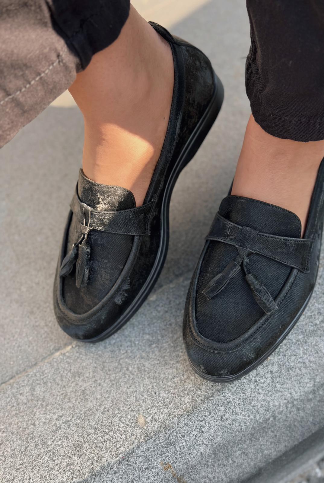 Yorvik Black Satin Women's Loafers