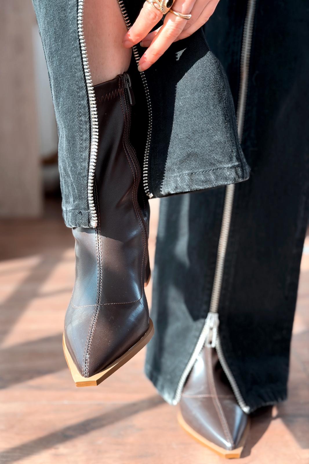 Selvora Brown Faux Leather Stretch Women's Boots