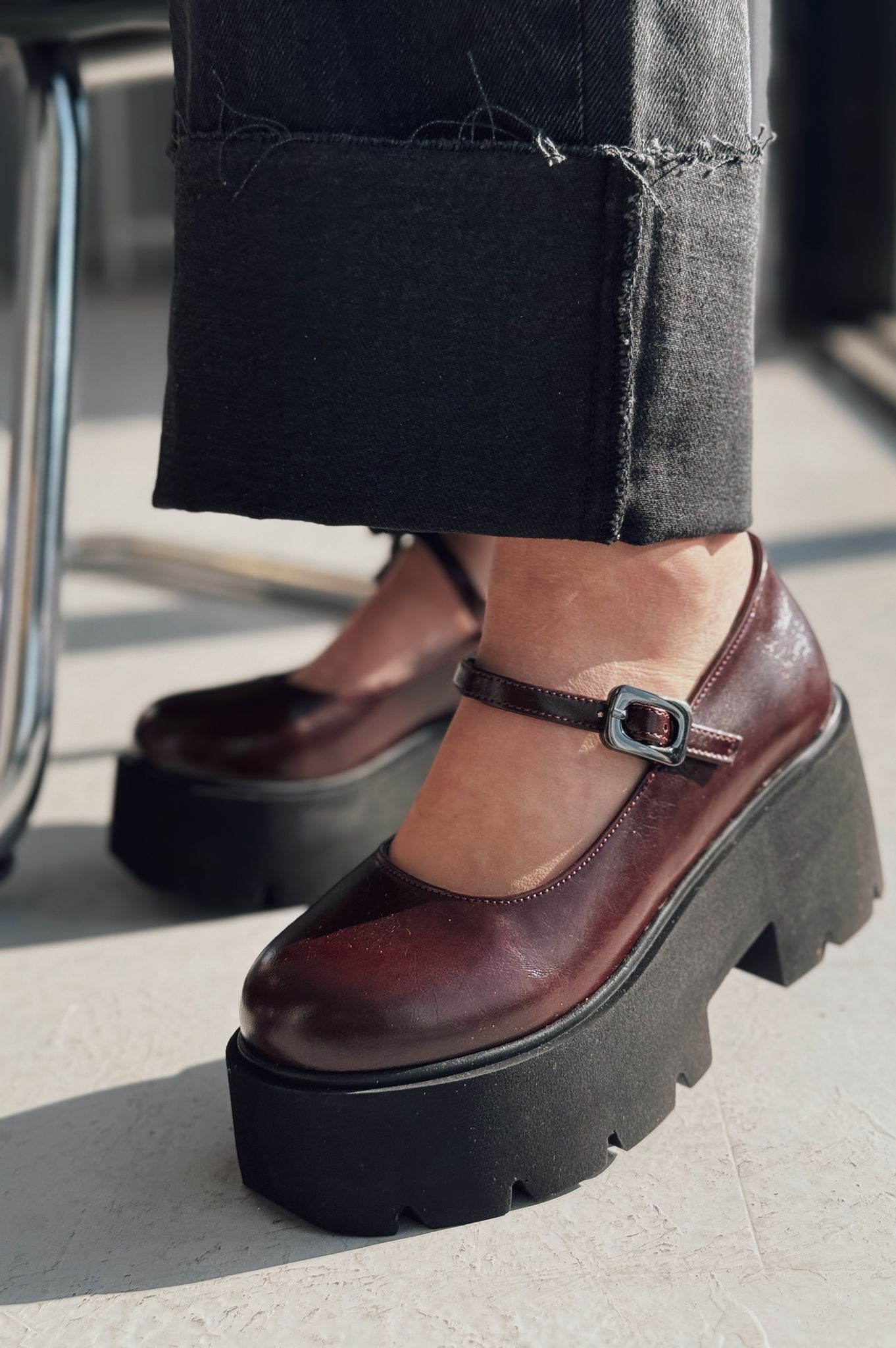 Tinos Bordeaux Faux Leather Platform Women's Mary Jane