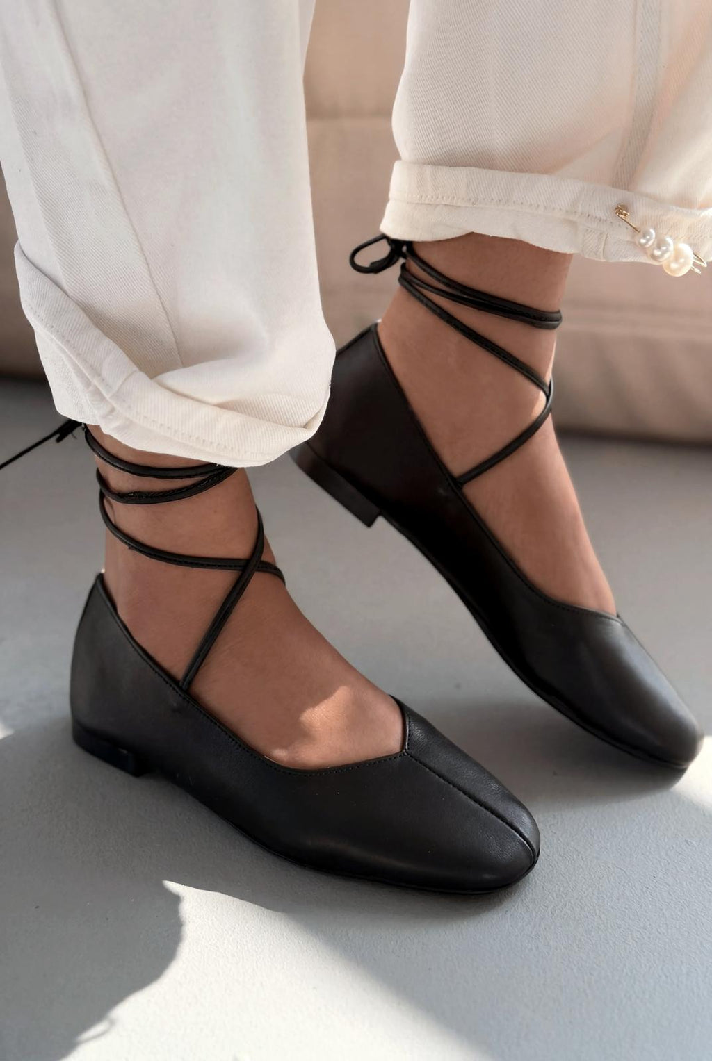 Morven Black Genuine Leather Women's Flats