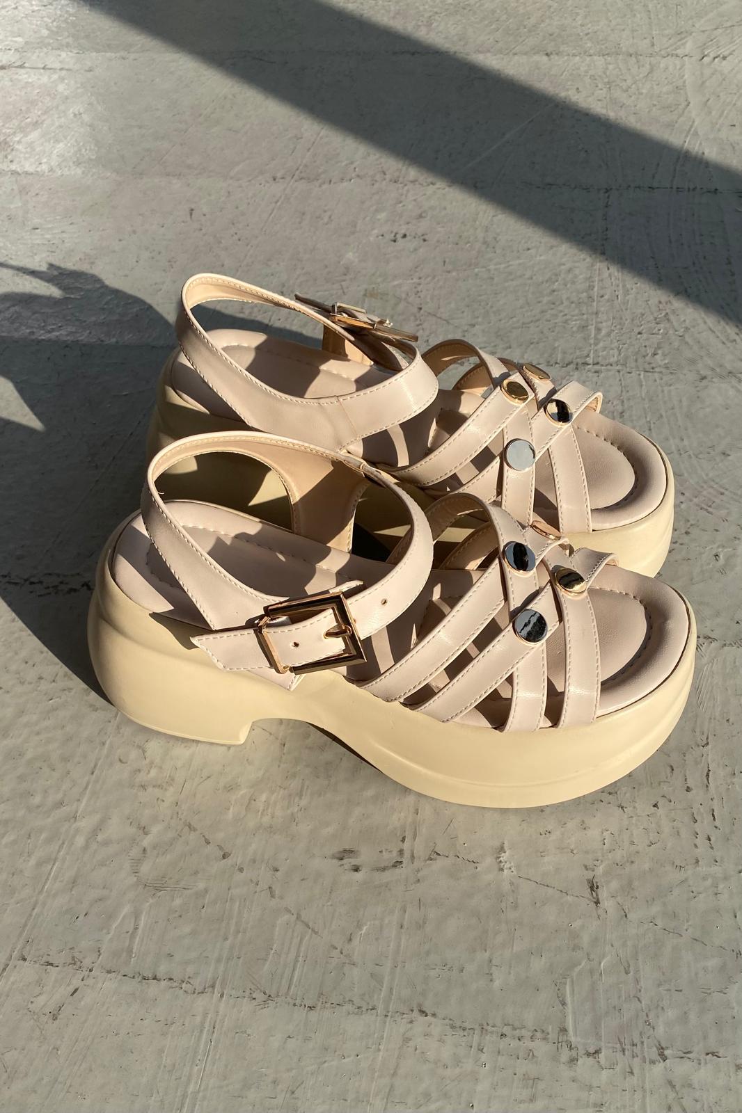 Tonels Beige Faux Leather Platform Women's Sandals