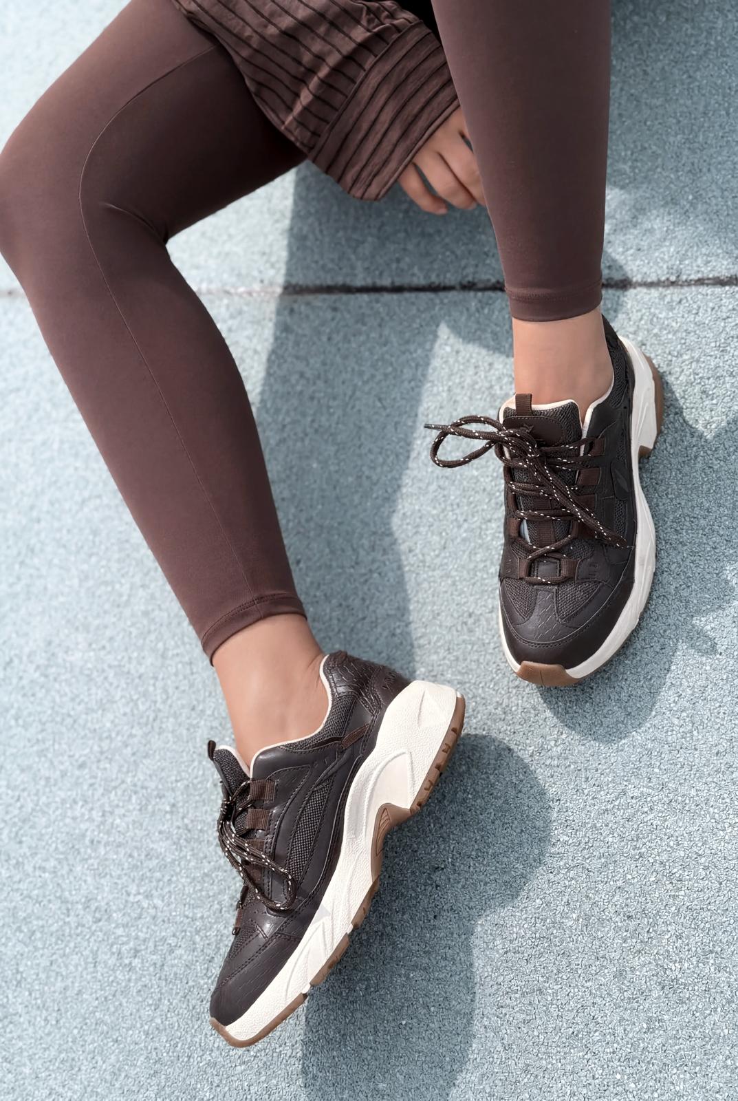 Norser Dark Brown Genuine Leather Women's Sneakers