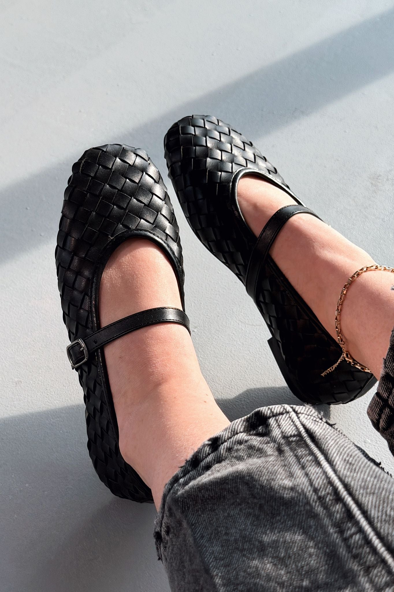 Roselle Black Faux Leather Women's Flats