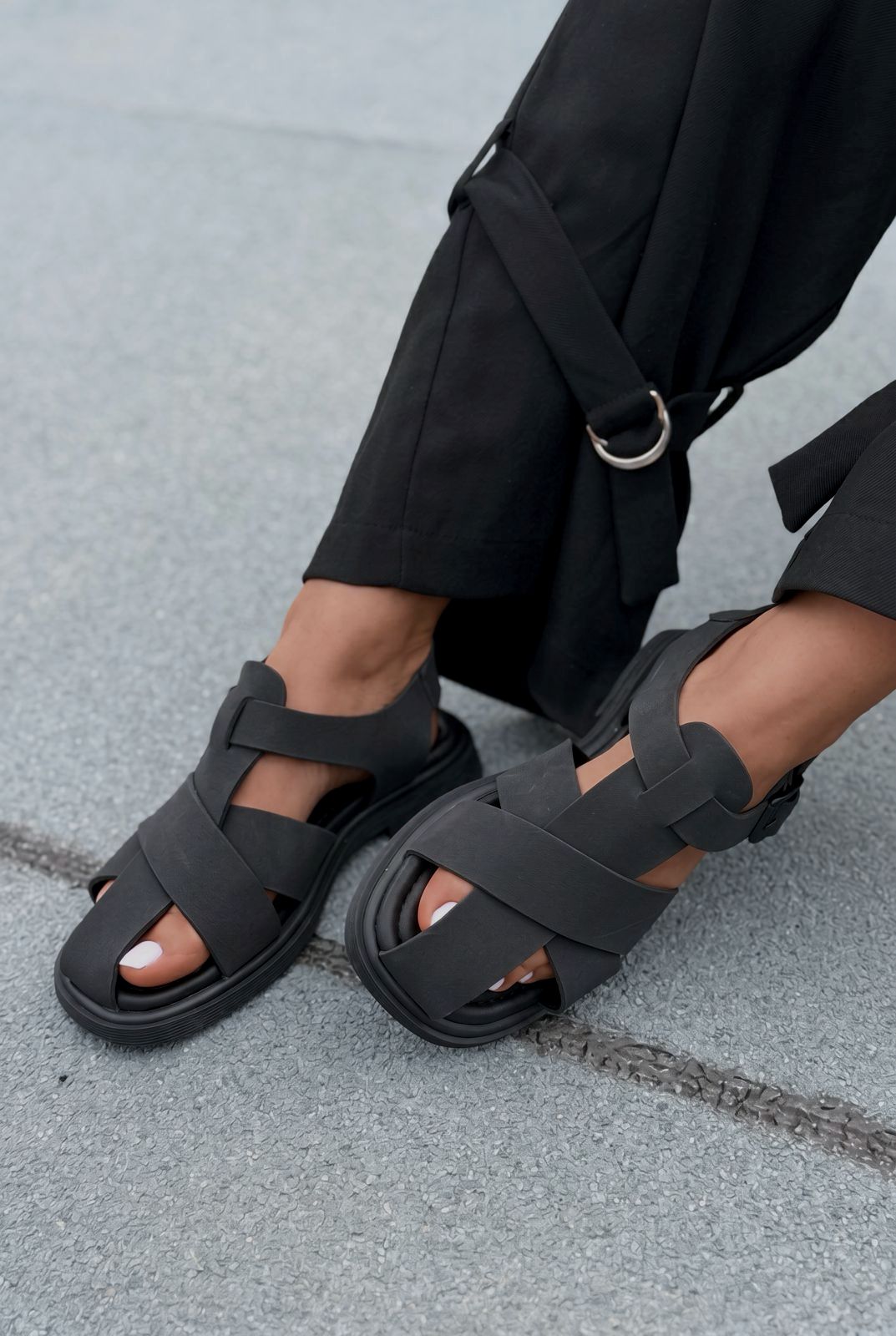 Evyra Black Suede Women's Sandals