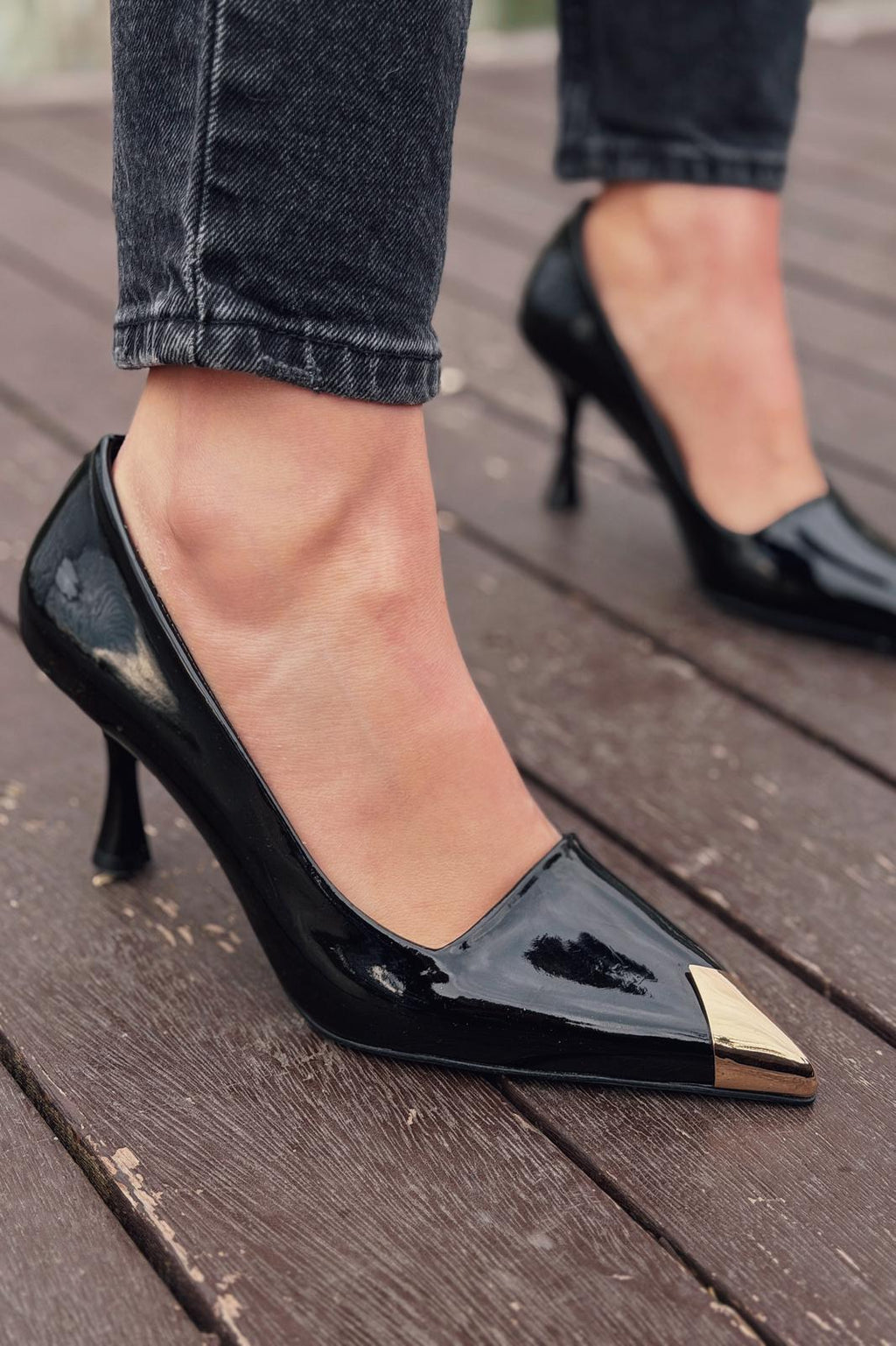 Noctra Black Patent Faux Leather Women's Stilettos