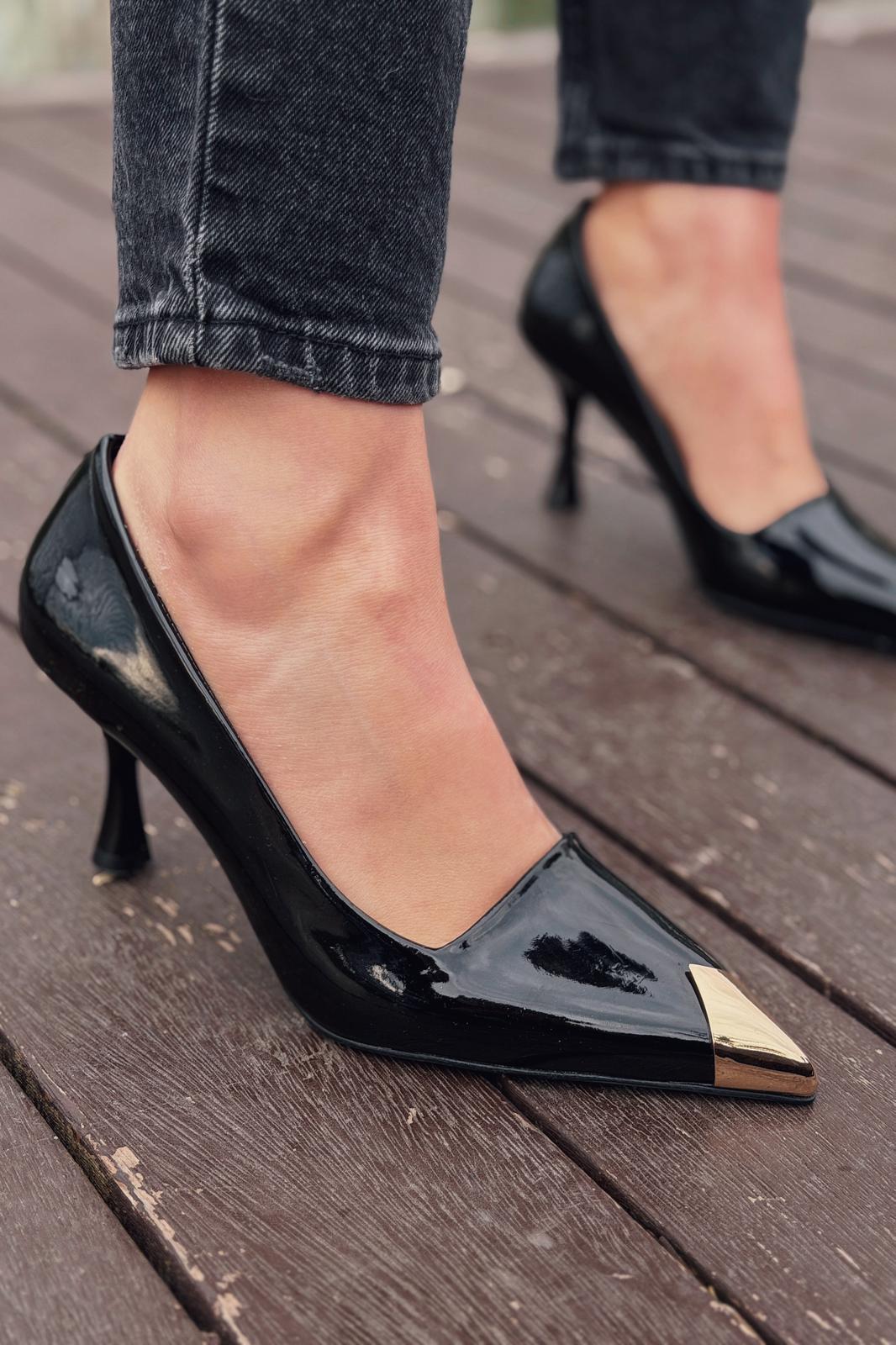 Noctra Black Patent Faux Leather Women's Stilettos