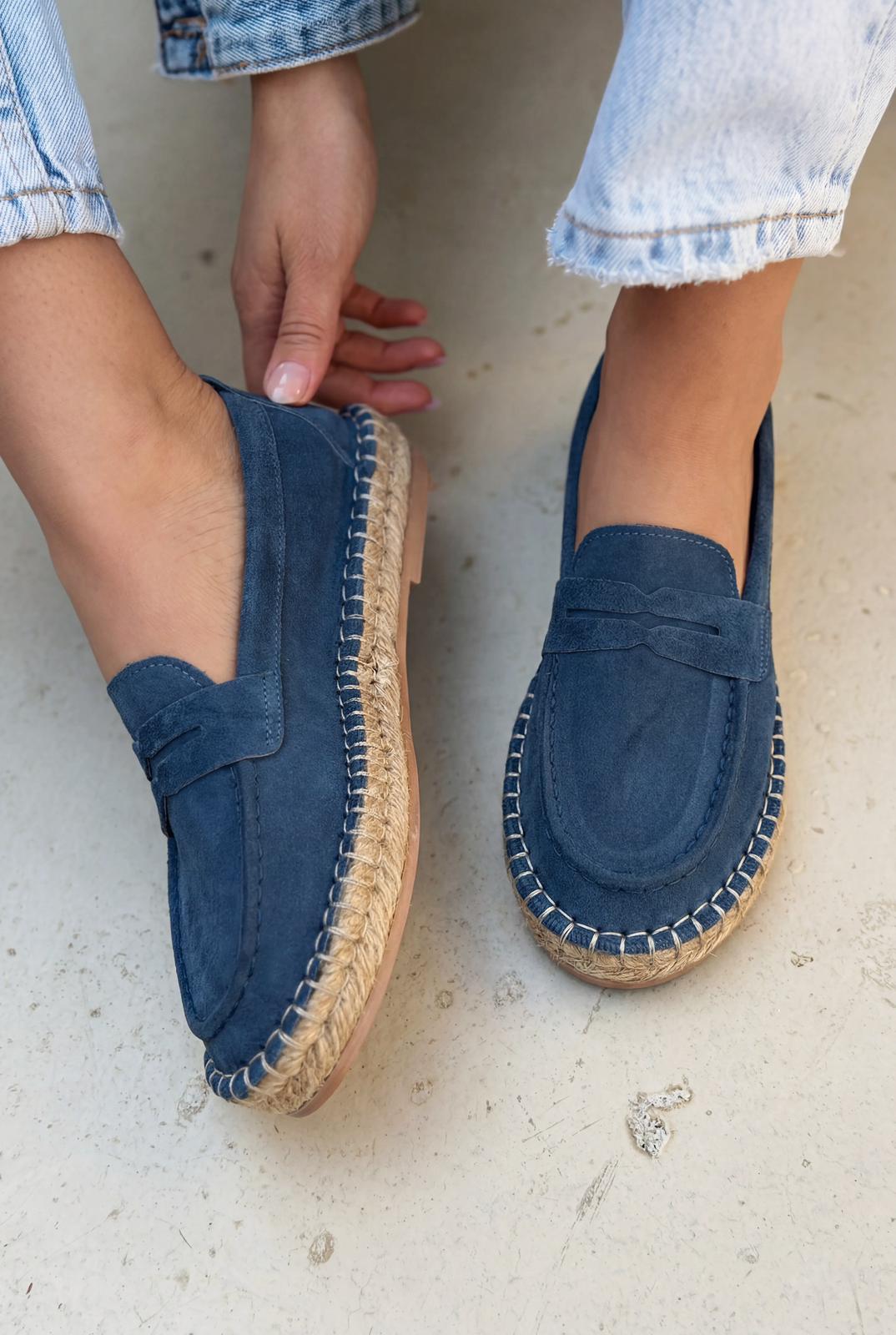 Celure Blue Genuine Suede Women's Espadrille Loafers